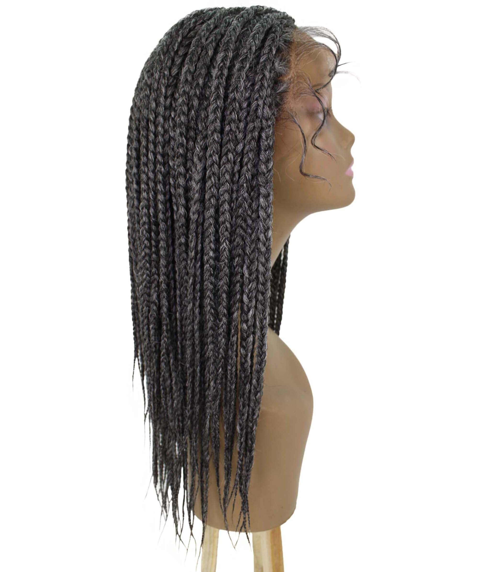 Uyai Straight 23 Inch 4X4 Hand-Tied Lace Braided Wig - Heat Resistant Synthetic Hair - 20+ Natural & Dip Dyed Colors (#44 Charcoal Grey) - Perfect for Cosplay, Daily Wear & Protective Styling