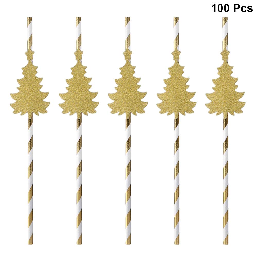 PRETYZOOM 24pcs Gold Striped Christmas Paper Drinking Straws - Eco-Friendly Recyclable Decorative Straws for Holiday Parties, Juice Drinks & Festive Celebrations