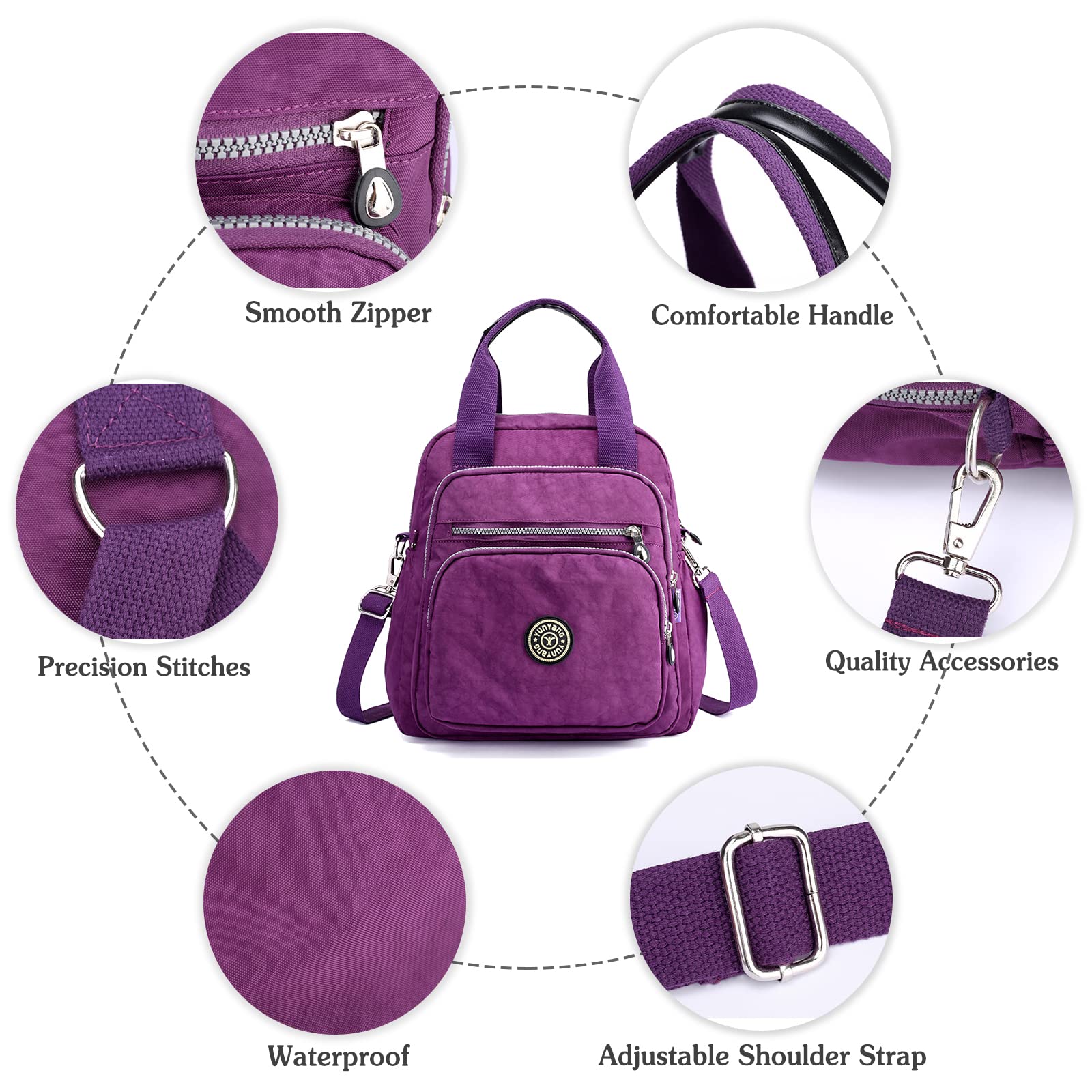 PORRASSO Women's Casual Backpack & Crossbody Shoulder Bag - Lightweight Nylon Daypack for Work, Travel & Daily Use (Khaki) | Perfect for Office Commute, College Campus & Weekend Adventures