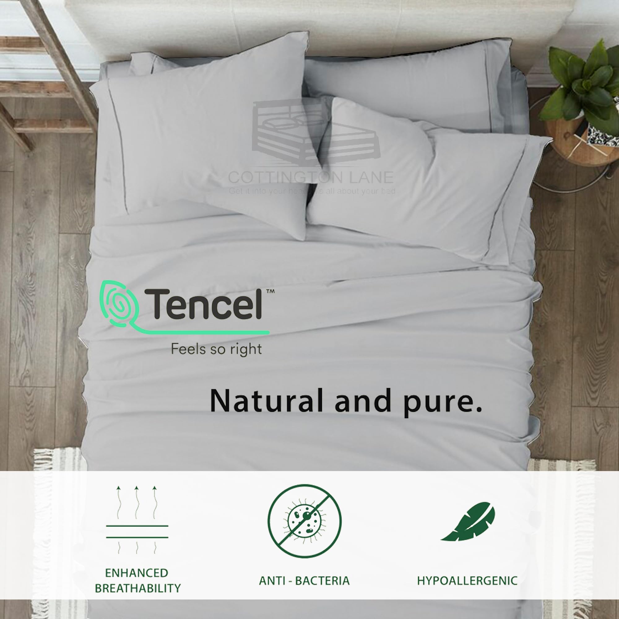 Premium 100% Tencel Lyocell King Size Bed Sheets Set - 6 PC All-Season Cooling & Moisture-Wicking Sheets - OEKO-TEX Certified - Light Grey - Ultra Soft Temperature Regulating Luxury Bedding for Hot Sleepers & Sensitive Skin - Perfect for Summer Nights & Eco-Friendly Homes