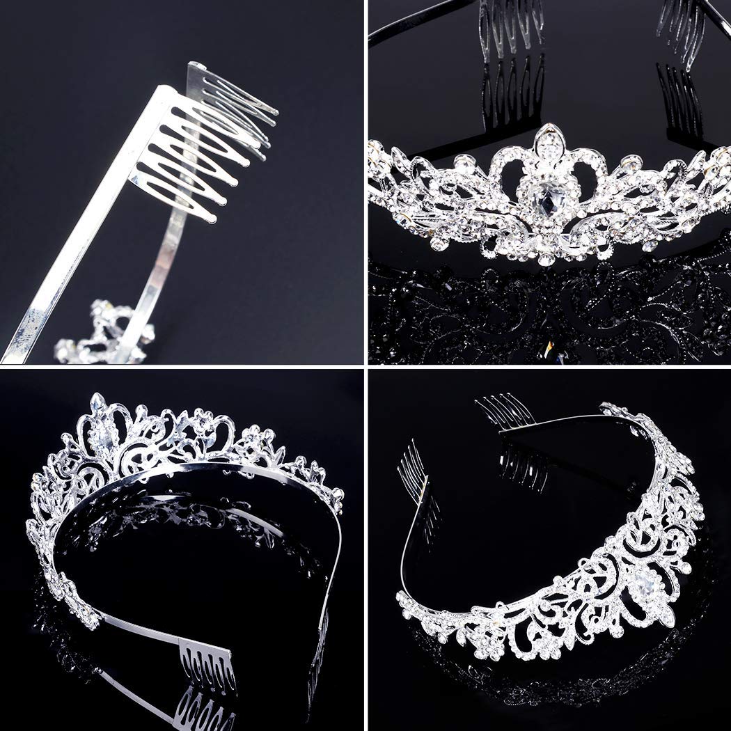 COCIDE Tiara Crystal Crown - Rhinestone Princess Crown with Combs for Brides | Wedding, Prom, Birthday Party Hair Accessories & Jewelry for Women & Girls (Silver) | Perfect for Bridal Showers, Pageants & Special Occasions
