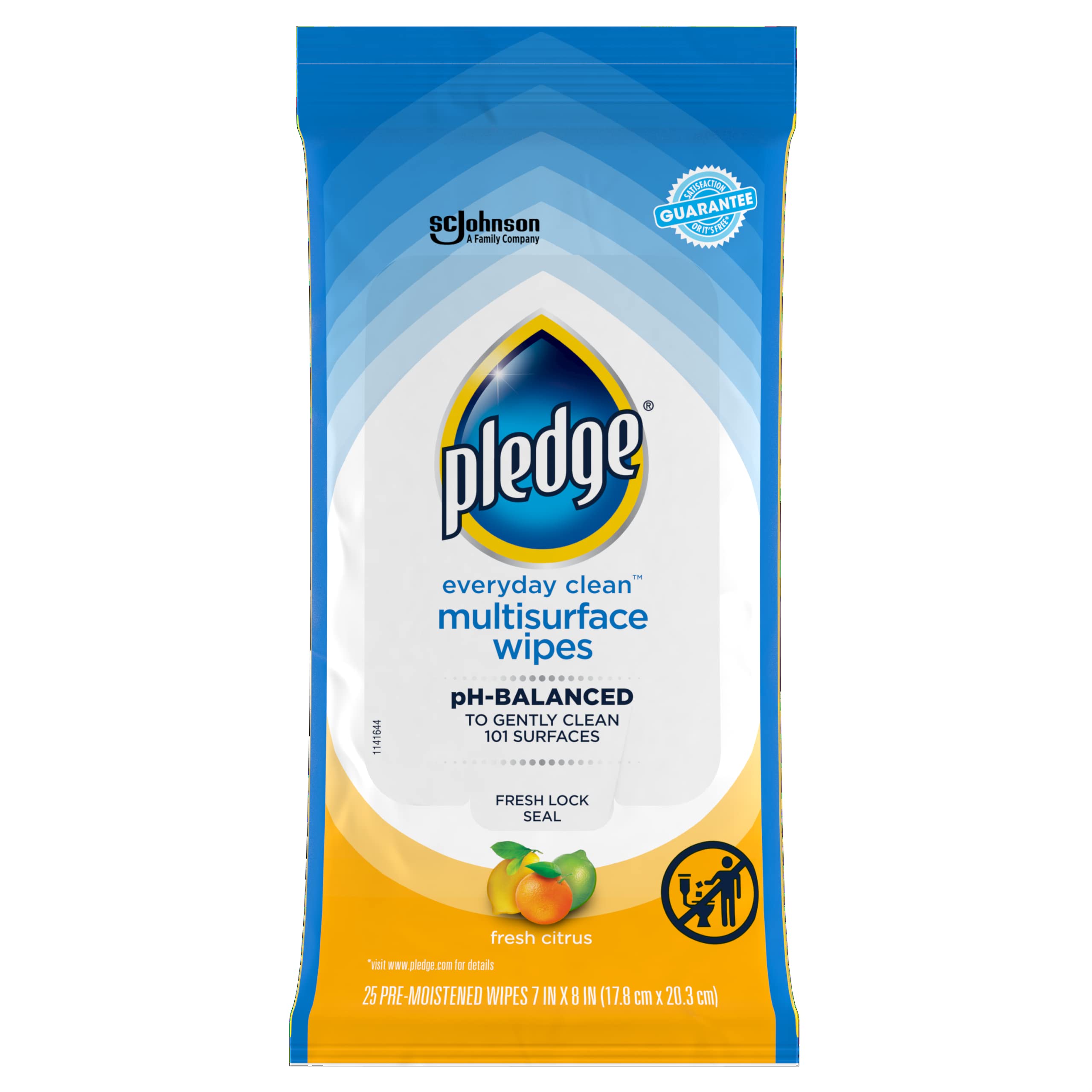 Pledge Multisurface Cleaning Wipes - pH Balanced, Fresh Citrus Scent (25 Count) | All-Purpose Disinfectant Wipes for Kitchen, Bathroom & Home Surfaces