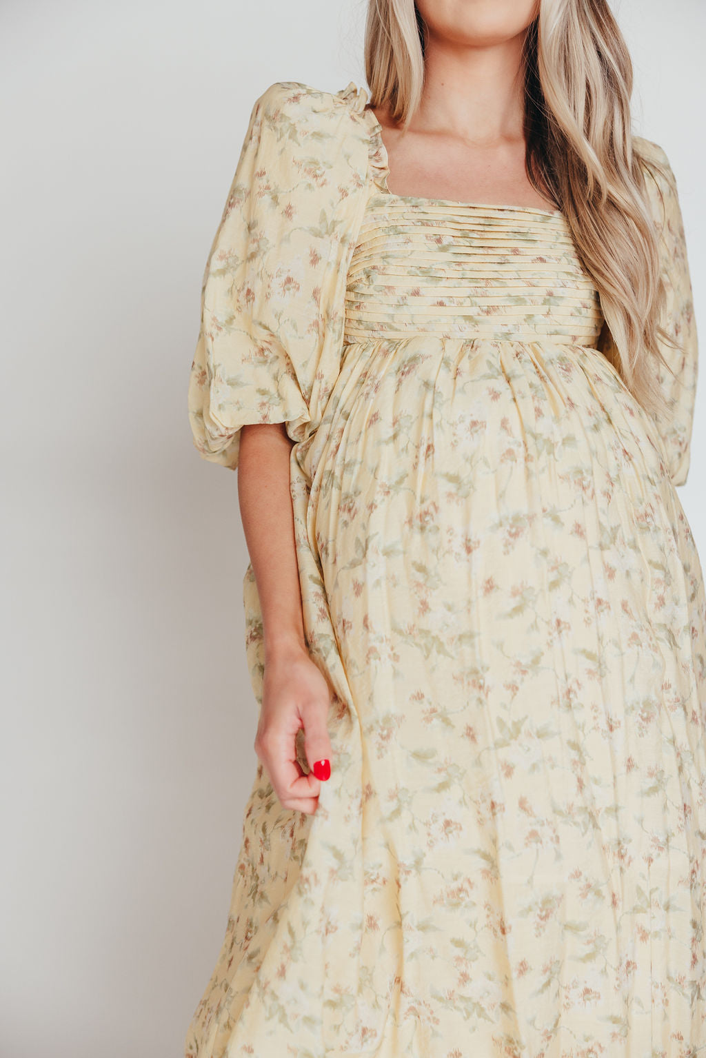 Melody Maxi Dress with Pleats & Bow Detail - Yellow Floral Print Maternity Dress | Bump Friendly, Inclusive Sizing (S-3XL) | Perfect for Baby Showers, Beach Vacations & Summer Weddings