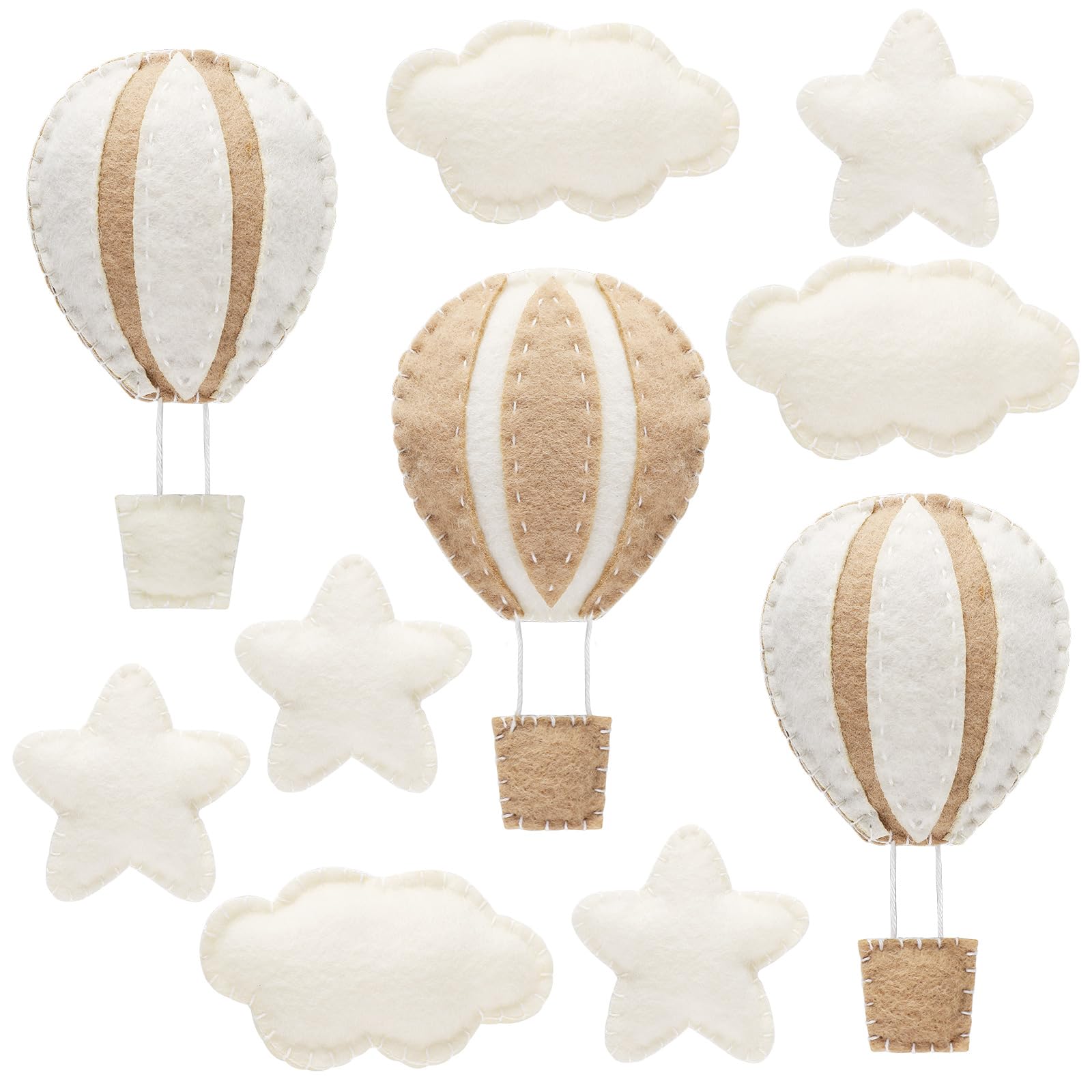 10 Pcs Star Hot Air Balloon and Cloud Nursery Wall Decor - Mini Felt Clouds & Stars for Baby Bedroom, Kids Room - Western Style Khaki Felt Wall Hanging - Perfect for Nursery, Toddler Room, and Playroom Decor