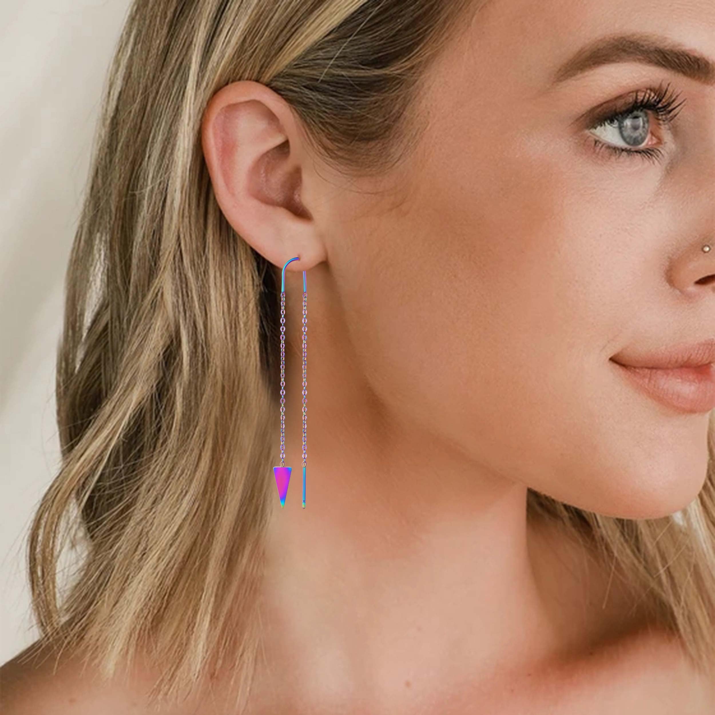 Hypoallergenic Threader Earrings for Women - Triangle Dangle Drop Earrings with Double Piercing Design - Perfect Gift for Birthdays, Anniversaries & Special Occasions - Great for Parties, Date Nights & Everyday Wear