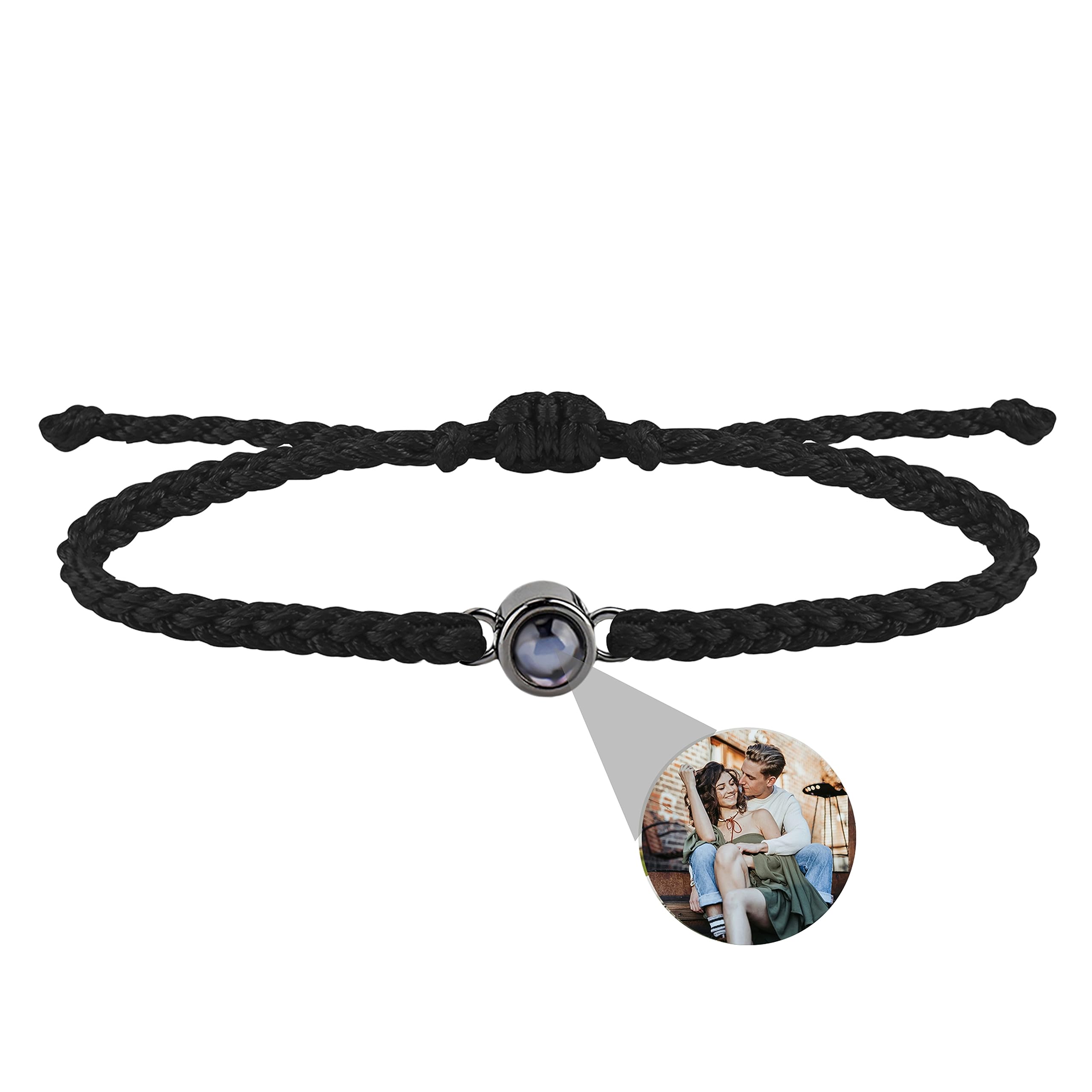 Custom Personalized Photo Projection Bracelet for Men & Women - Adjustable Handmade Braided Rope Circle Bracelet with I Love You Message in 100 Languages - Romantic Gift for Couples, Anniversaries & Special Occasions