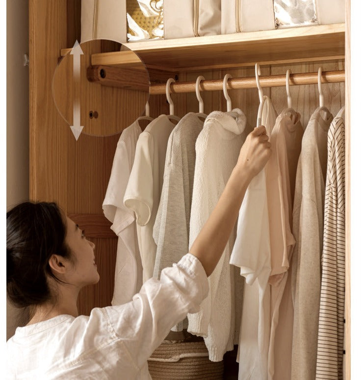 Solid Oak Wood Sliding Door Wardrobe Closet - Modern Storage Solution for Bedroom, Living Room & Office