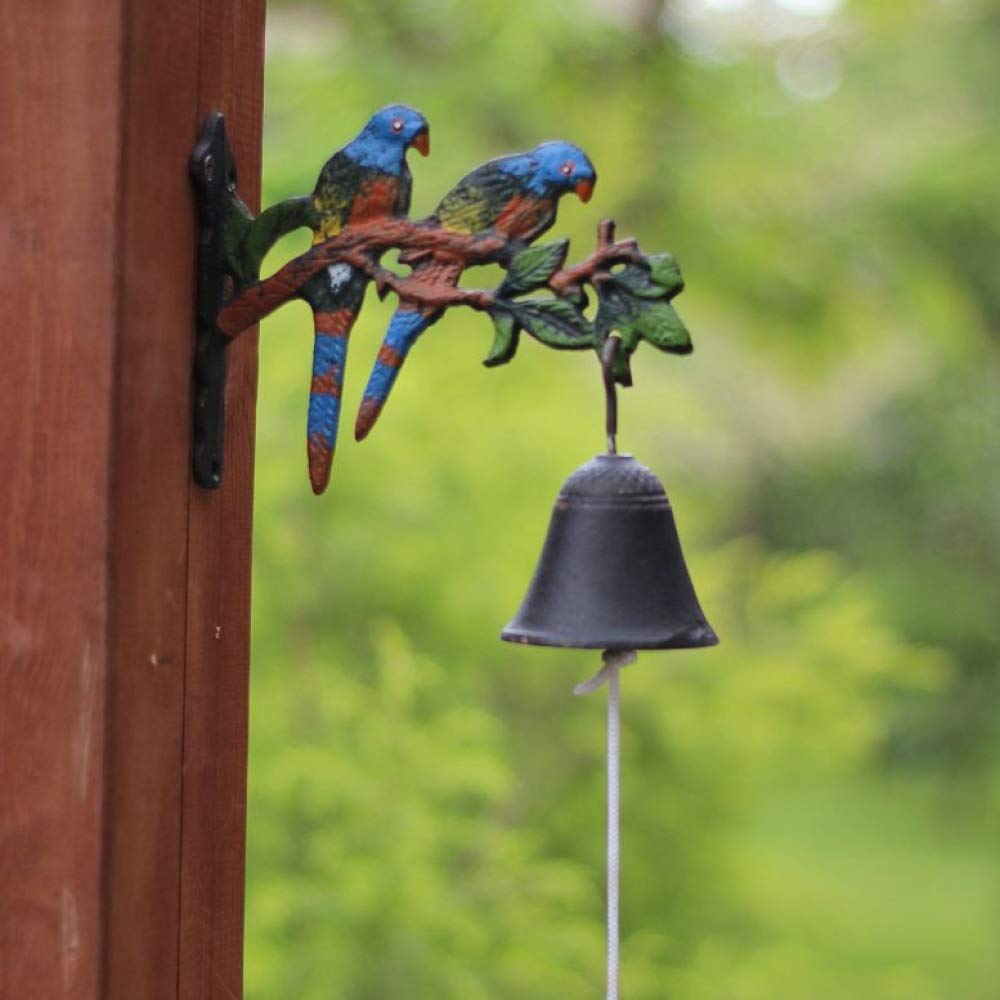 Hand-Painted Cast Iron African Parrot Bell with Pre-Drilled Holes - Durable Outdoor Decoration for Garden, Shed, Fence & Patio Decor