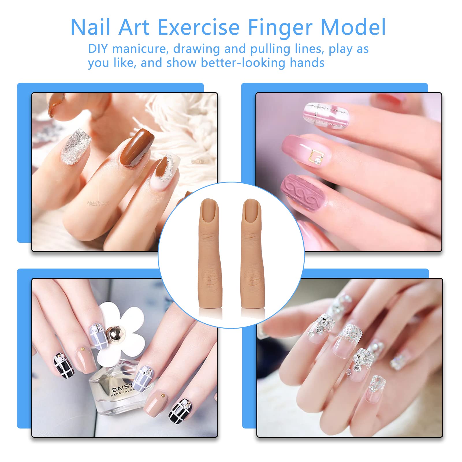 2Pcs Fake Nail Practice Fingers - Silicone Nail Training Tips for Beginners, Manicure & Nail Art Learning Tools - Perfect for DIY Nails at Home, Salon Practice, and Nail Technician Training