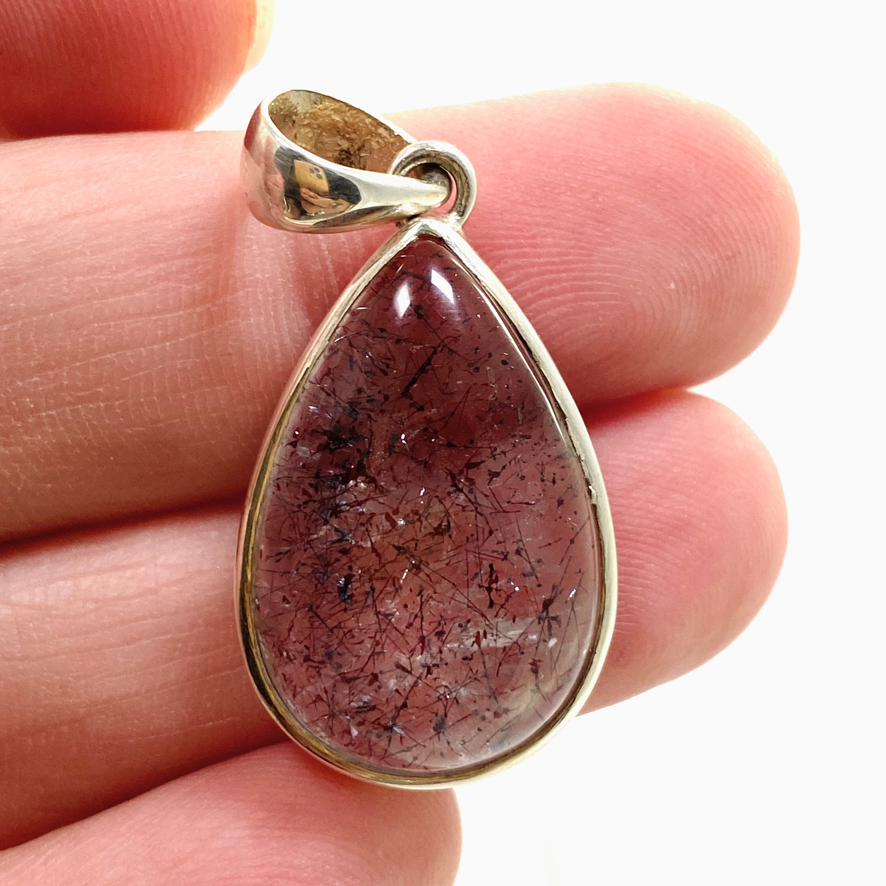 Natural Lepidocrocite in Quartz Teardrop Cabochon Pendant - PPGJ1076 - Healing Crystal Jewelry for Meditation & Energy Work