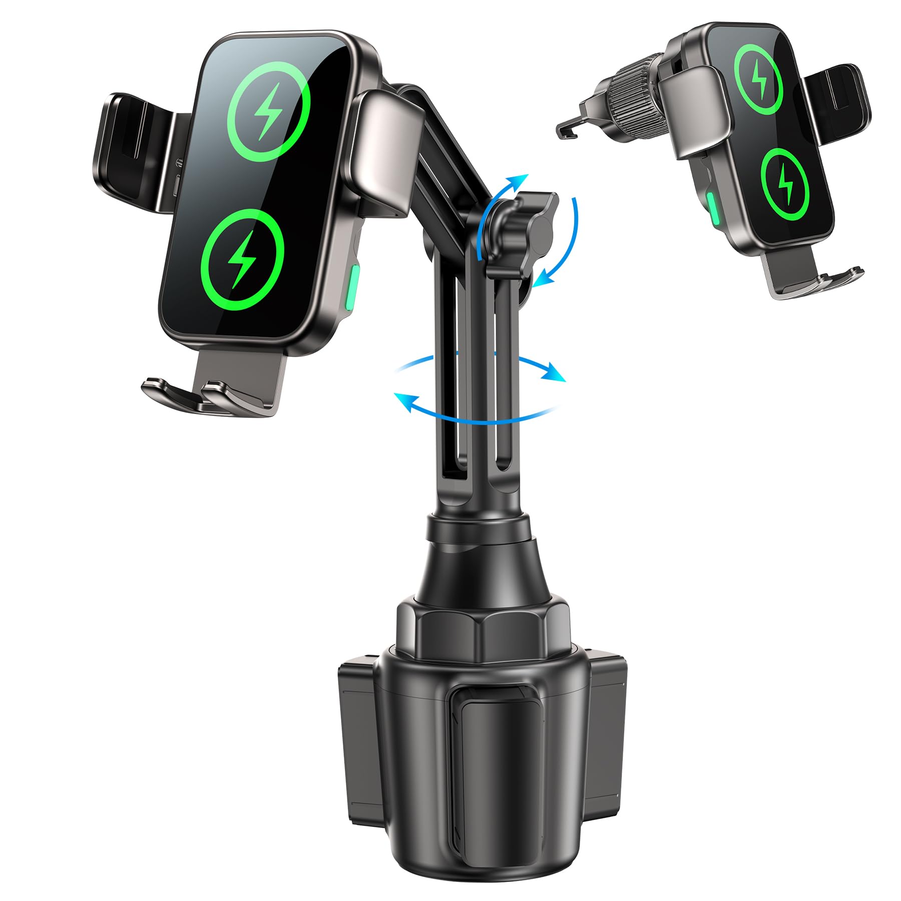 15W Dual Coil Wireless Car Cup Holder Phone Charger - Auto-Clamping Fast Charging Vent Mount with 360° Rotation for iPhone 15/14/13 & Samsung Galaxy S25/S24/S23 - Perfect for Road Trips & Commuting