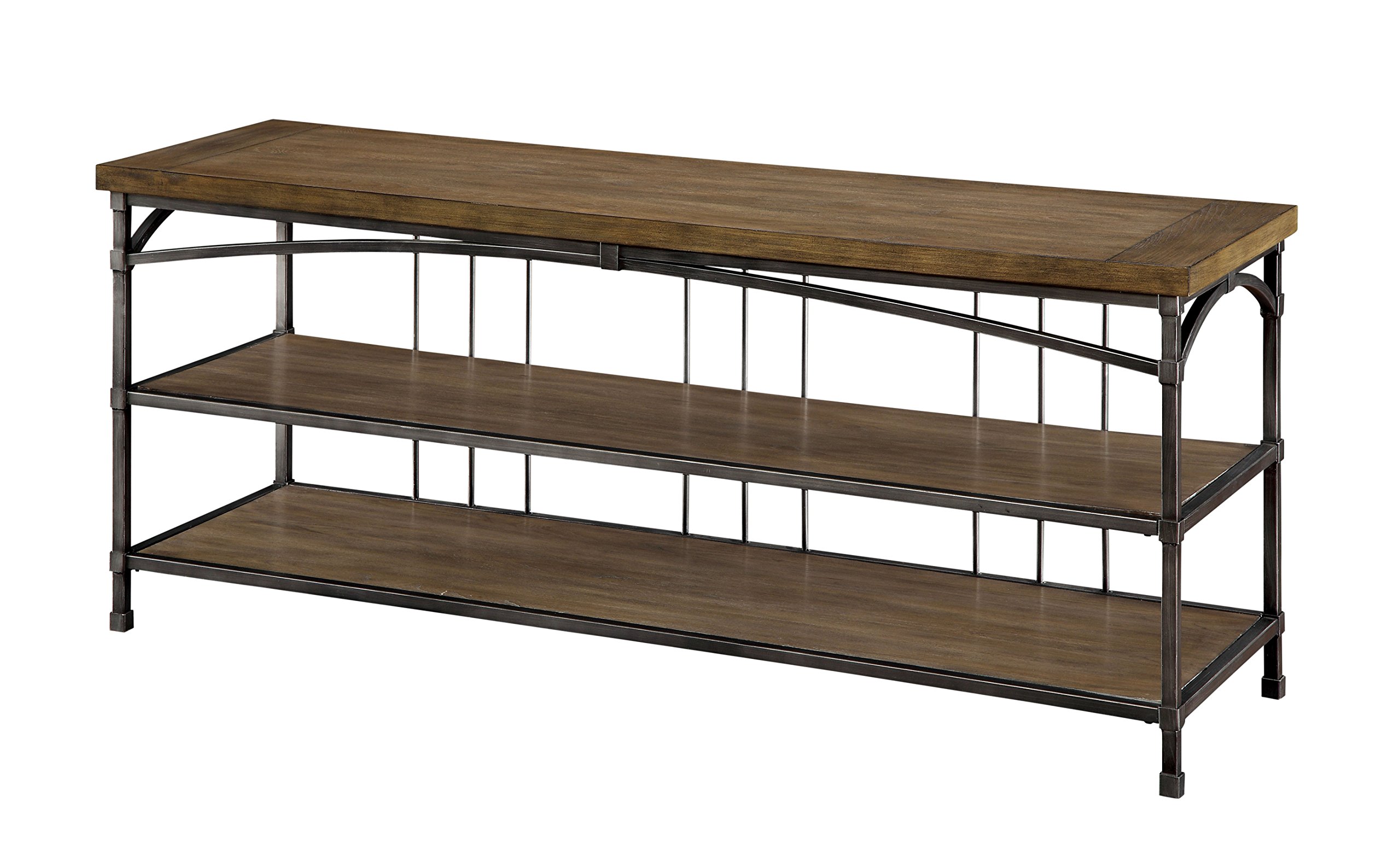 Furniture of America Stenson 60-Inch Industrial TV Stand Console with Storage Shelf - Rustic Natural Wood Finish for Living Room, Bedroom & Home Theater Setup