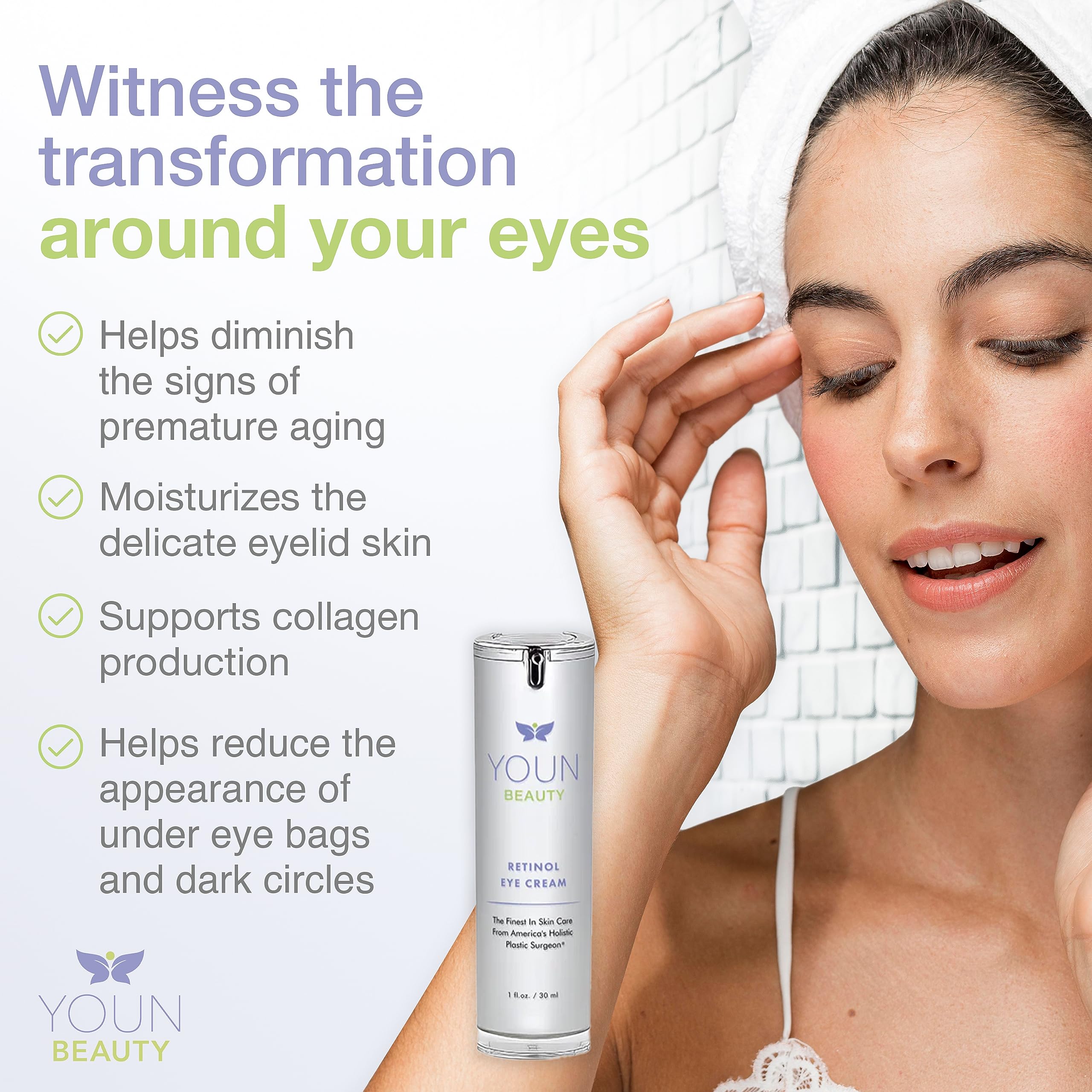YOUN Beauty Retinol Eye Cream 1% with Hyaluronic Acid | Paraben-Free Night Eye Treatment for Hydration & Skin Firming | Dermatologist-Recommended Under Eye Cream by Dr. Anthony Youn | 1 Fl Oz | Perfect for Nighttime Skincare Routine & Reducing Dark Circles