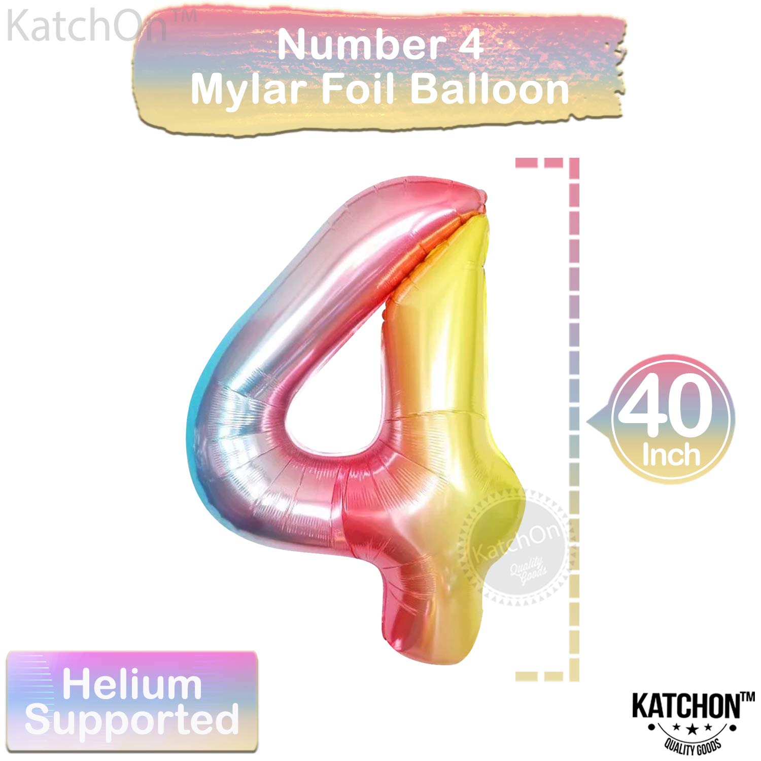 KatchOn Giant 40 Inch Rainbow Number 4 Balloon - Unicorn & Mermaid Birthday Party Decorations for 4th Birthday, Baby Shower, Gender Reveal, Photo Backdrop