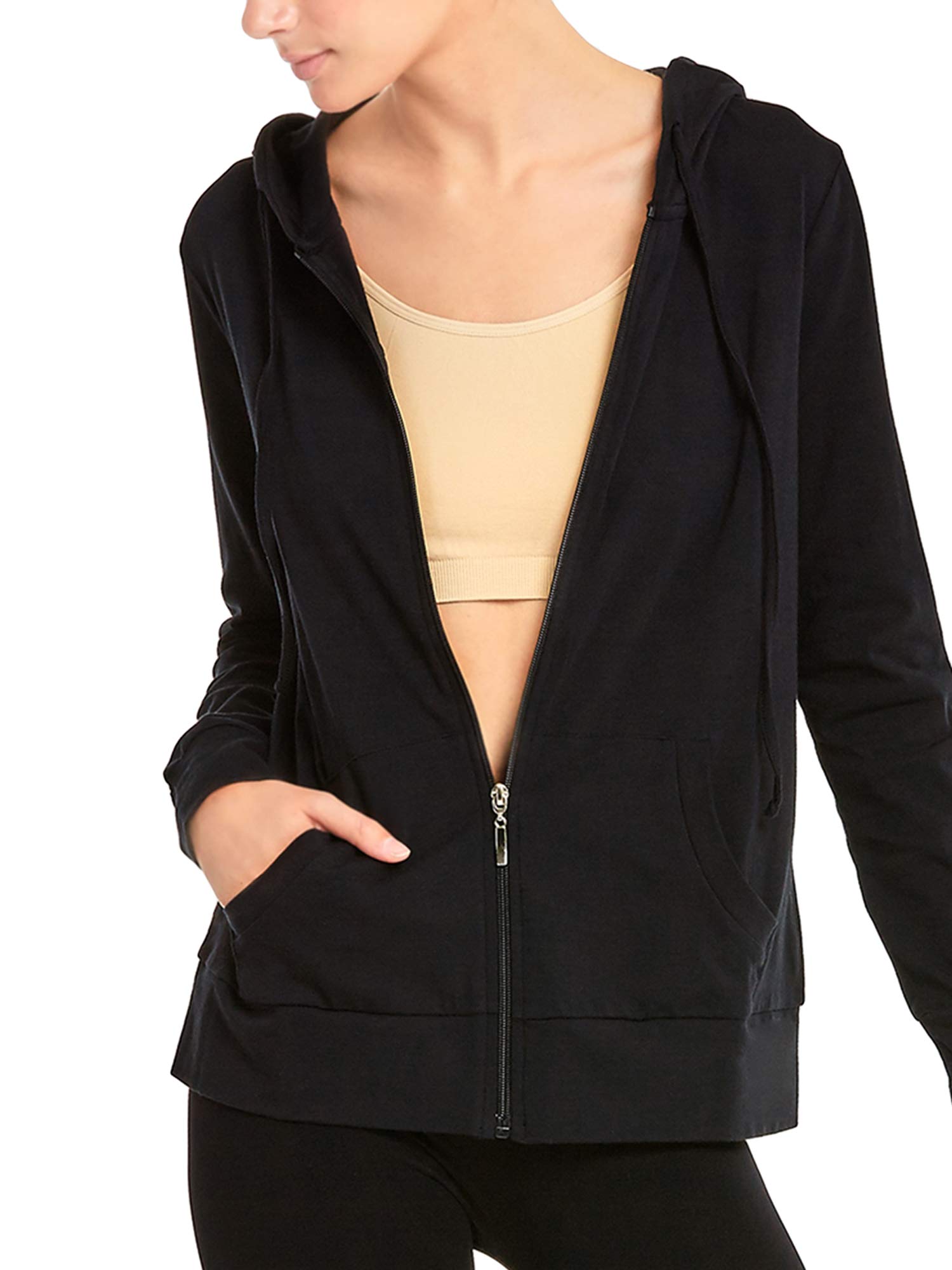 Women's Lightweight Cotton Blend Long Sleeve Zip Up Hoodie Jacket (2-Pack, Black & White, Small) - Soft Pullover for Casual Wear, Gym, Travel & Layering