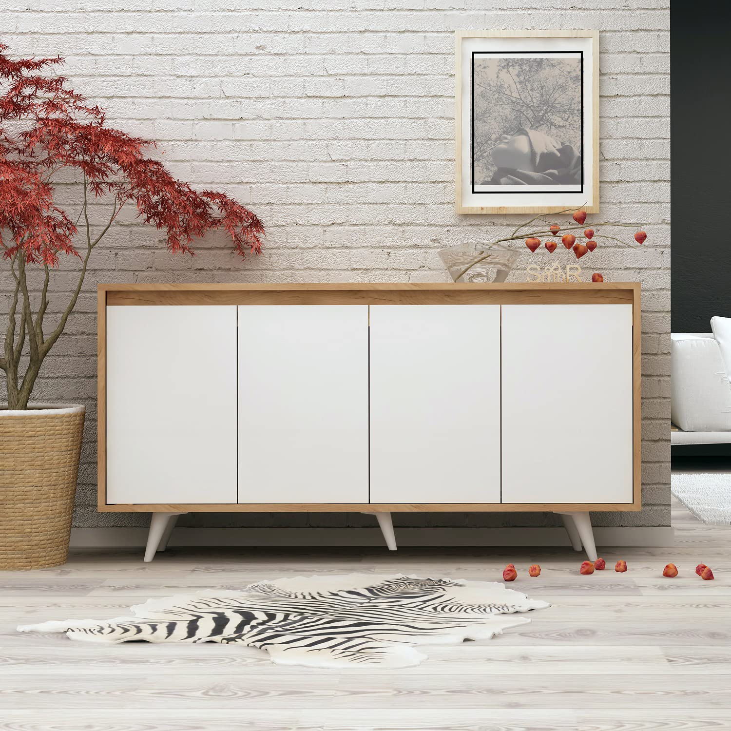 Mid Century Modern TV Stand for 55 Inch TVs - Mymob Shans Entertainment Center with Storage Shelves & Console Table, Perfect for Living Room Home Theater Setup