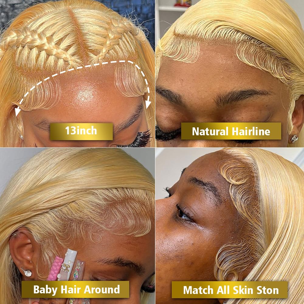 32 Inch 613 Blonde Lace Front Wig Human Hair - 13x4 Transparent Lace, Body Wave, 150% Density, Pre-Plucked with Baby Hair | Perfect for Cosplay, Daily Wear & Special Occasions