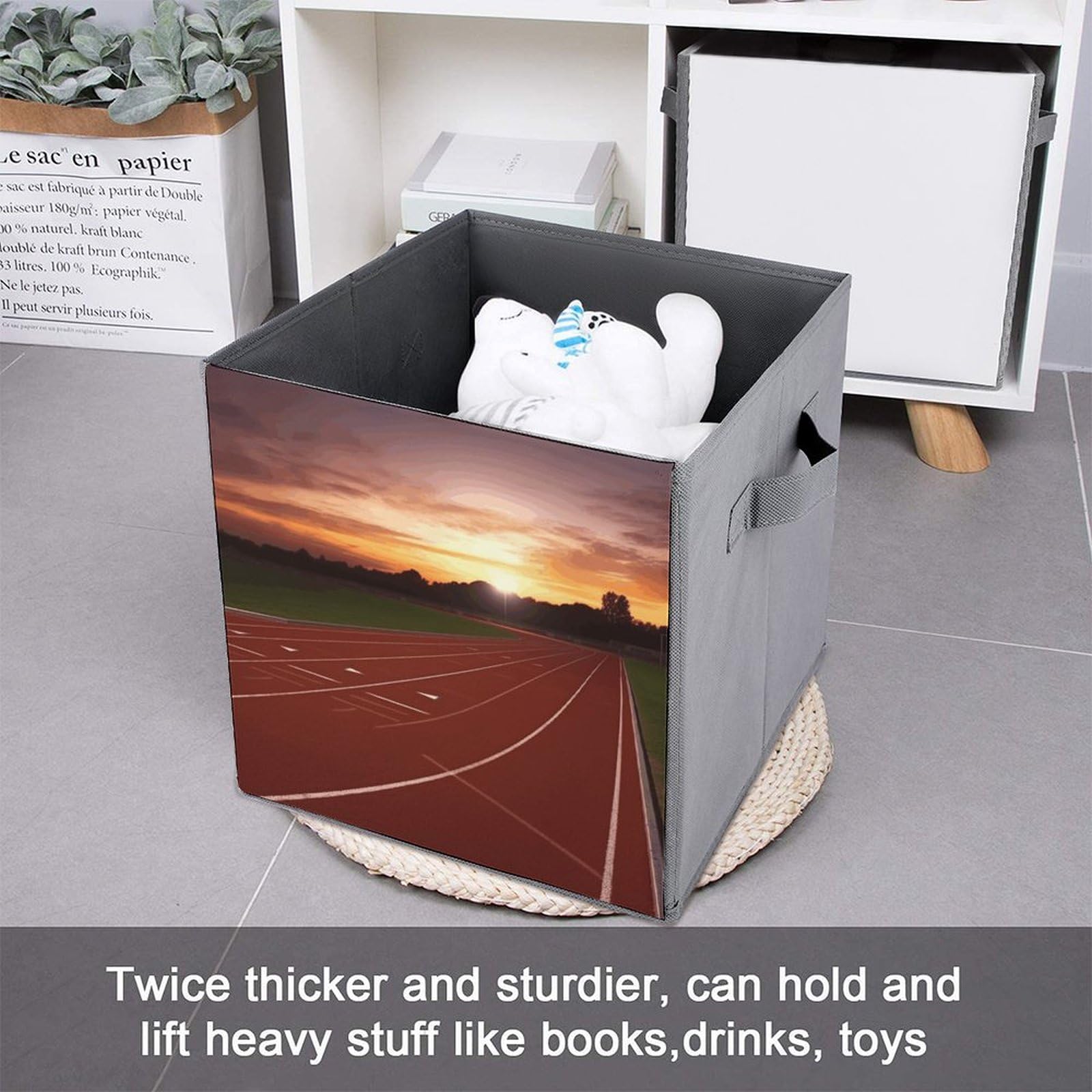 Dusk Running Track Printed Storage Baskets - 2 Pack Fabric Storage Bins & Containers for Home Organization | Perfect for Closet, Bedroom & Laundry Room Storage
