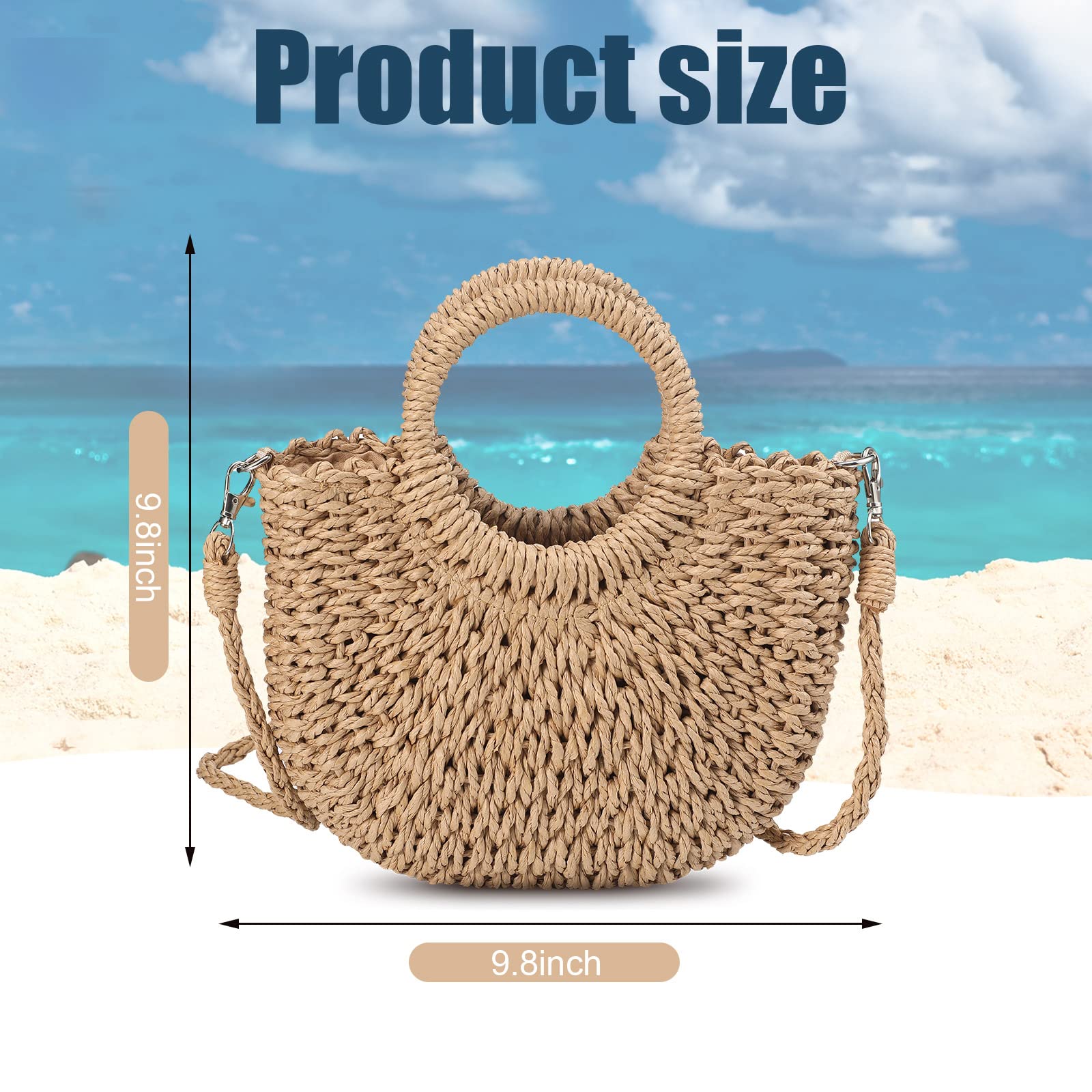 3 Pcs Semi Circle Rattan Straw Bags for Women - Hand Woven Beach Tote & Crossbody Purse - Summer Mini Wicker Clutch with Top Handle - Perfect for Beach Outings, Picnics, and Vacation Accessories