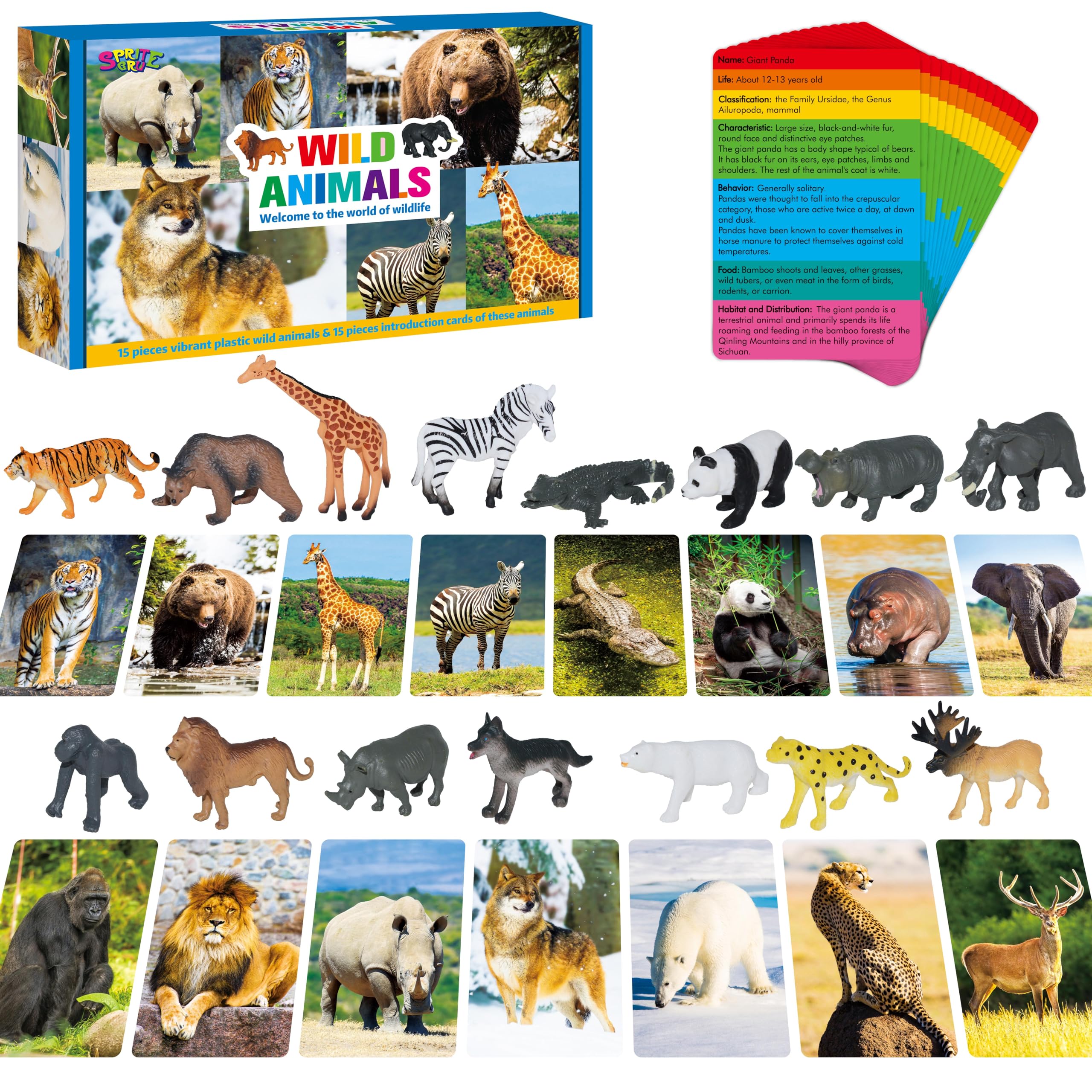 15 PCS Safari Animal Figurines with Flashcards - Realistic Zoo Animal Toys, Montessori Science Educational Matching Game for Preschool & Homeschool Kids | Perfect for Learning, Playtime & Toddler Development