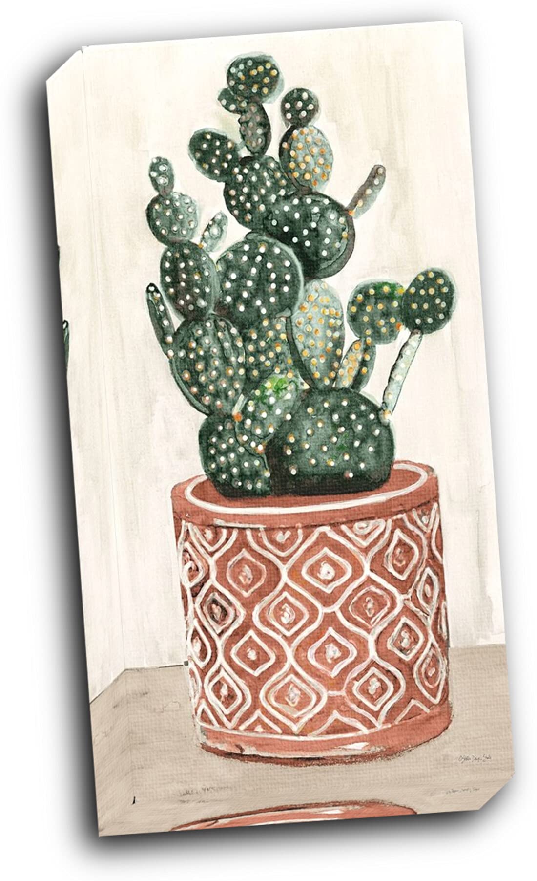 Wallsthatspeak Cactus in Pot 1 - 12x24 Inch Stretched Canvas Wall Art - Modern Home Decor for Living Room, Bedroom & Office