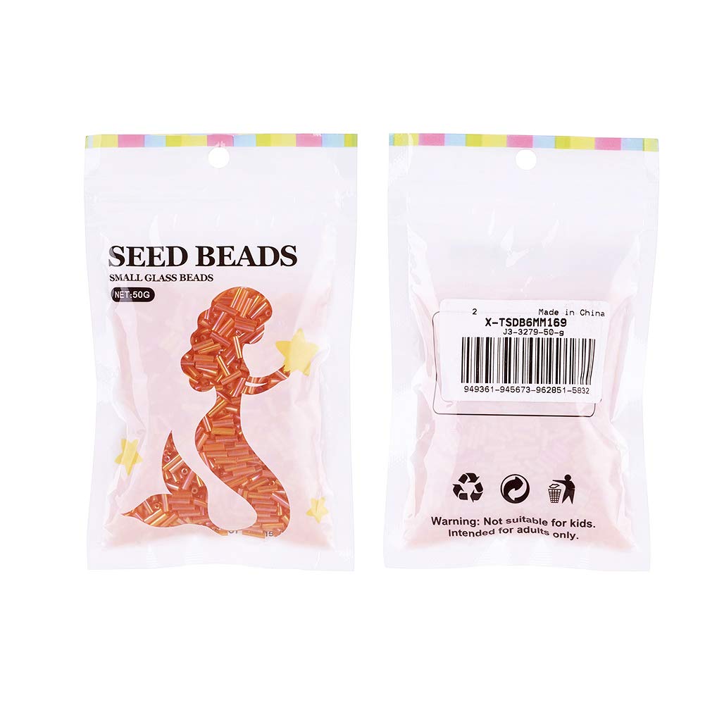 1250pcs Rainbow Glass Bugle Beads 6x1.8mm - AB Color Transparent Seed Spacer Beads for Jewelry Making (Orange) - DIY Bracelets, Necklaces, Earrings & Crafts - 50g Loose Glass Beads Bulk Supplies