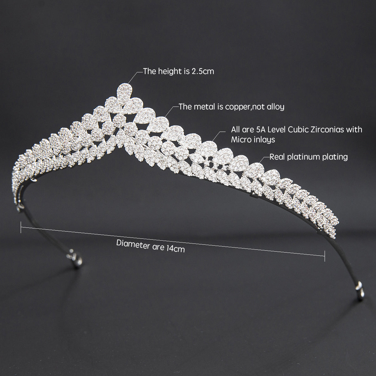 5A Level Cubic Zirconia Wedding Tiara - Elegant Bridal Crown for Bride, CH10354 | Perfect for Weddings, Proms, and Special Occasions