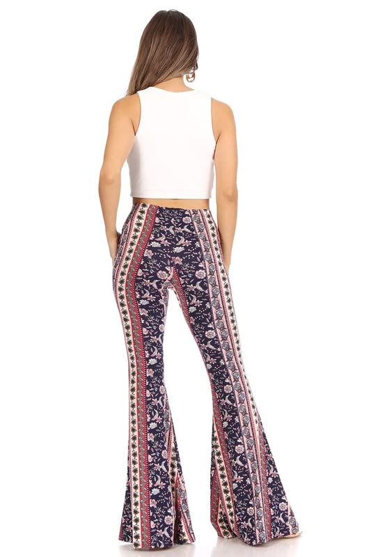 SWEETKIE Women's Boho Flare Pants - Elastic Waist Wide Leg Trousers | Stretchy Soft Solid & Printed Lounge Pants | Perfect for Yoga, Beach & Casual Wear
