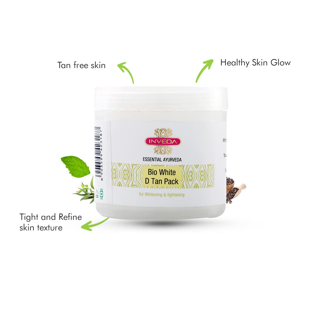 Inveda Bio White De Tan Face Pack with Peppermint Oil & Eucalyptus for Healthy Glowing Skin - 100ml | Brightening & Detoxifying Facial Mask for Dull & Tanned Skin | Perfect for Daily Skincare Routine & Spa Treatments