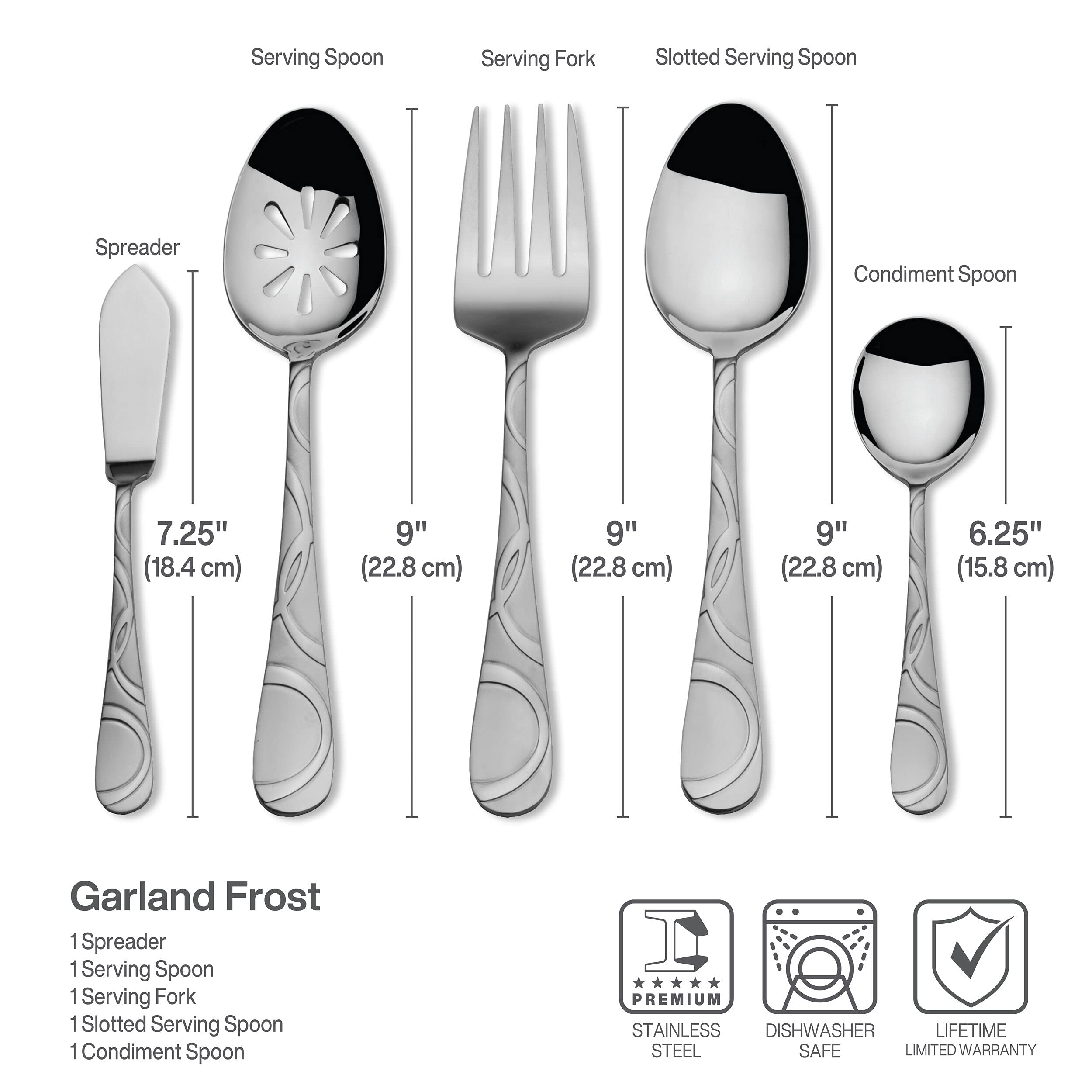 Pfaltzgraff Garland Frost 53-Piece Stainless Steel Flatware Set with Steak Knives - Service for 8 - Elegant Dinnerware for Formal Dining, Holiday Entertaining & Wedding Registry