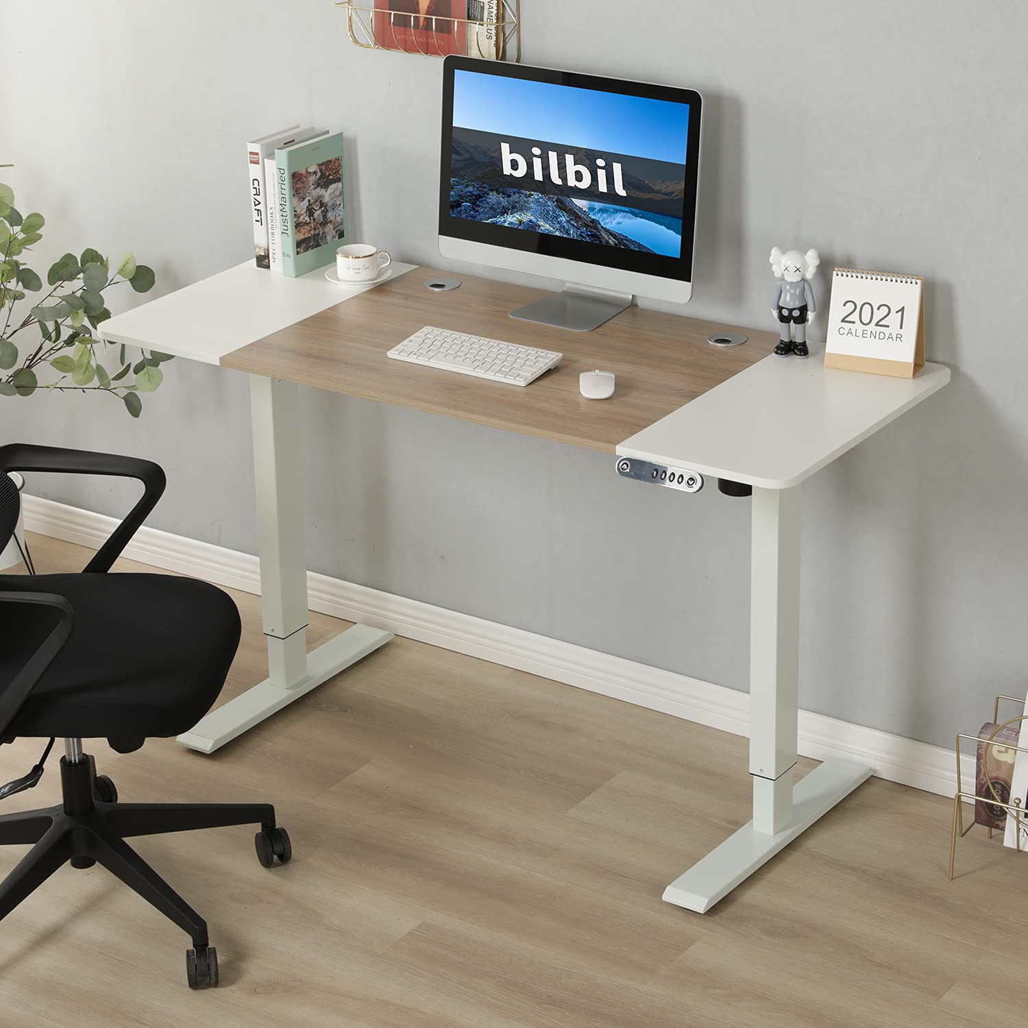 55 x 24 Inches Electric Height Adjustable Standing Desk with Memory Settings - Solid Wood Top & Double-Beam Construction - Anti-Collision Smart Office Desk for Home & Workspace - Perfect for Remote Work, Gaming & Study Setup