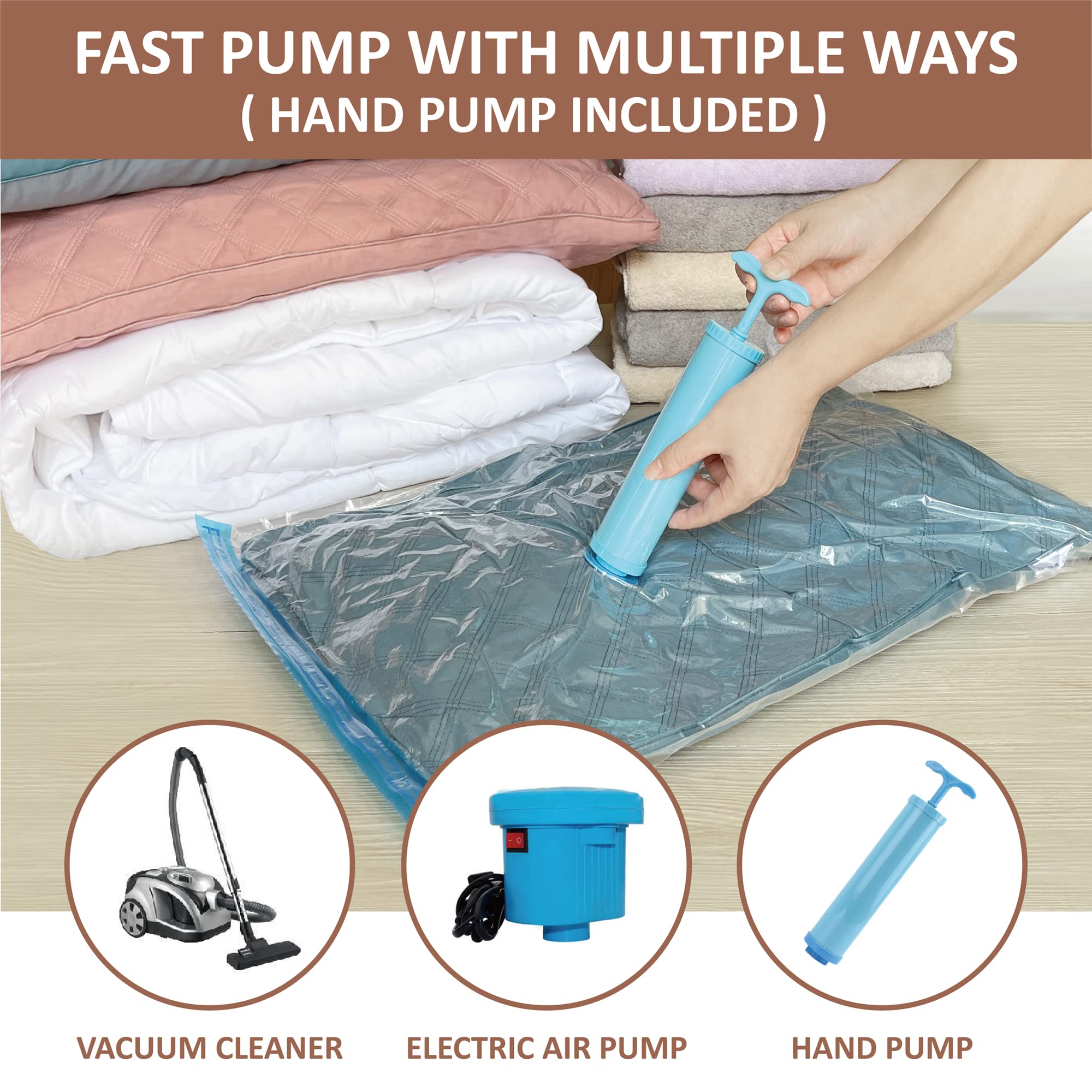 10 Pack Vacuum Storage Bags with Hand Pump - Space Saving Compression Bags for Clothes, Comforters, Blankets & Bedding | Perfect for Travel, Seasonal Storage & Small Space Organization