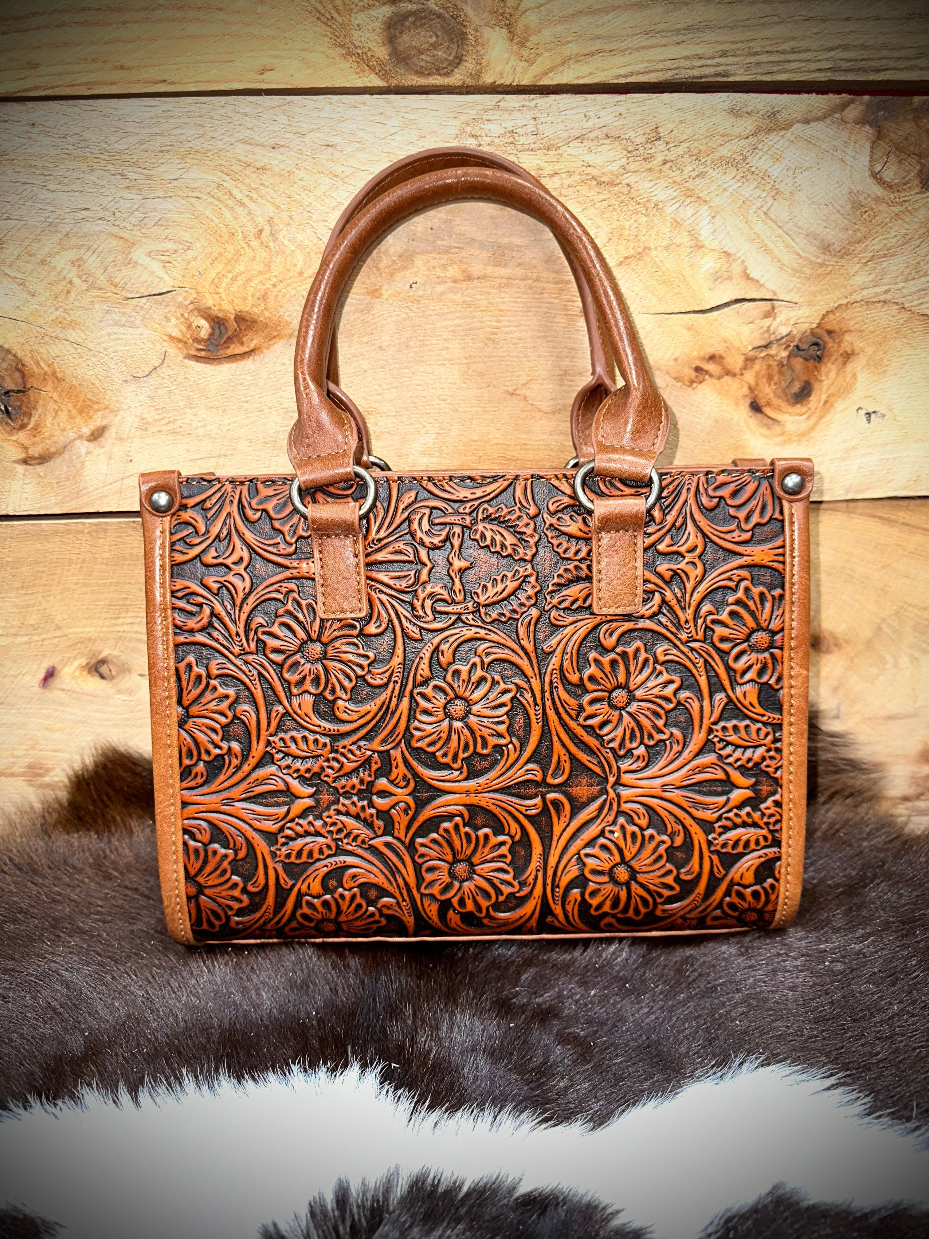 Trinity Ranch Floral Tooled Leather CC Tote Crossbody Bag for Women - Stylish Handbag for Work, Travel & Everyday Use