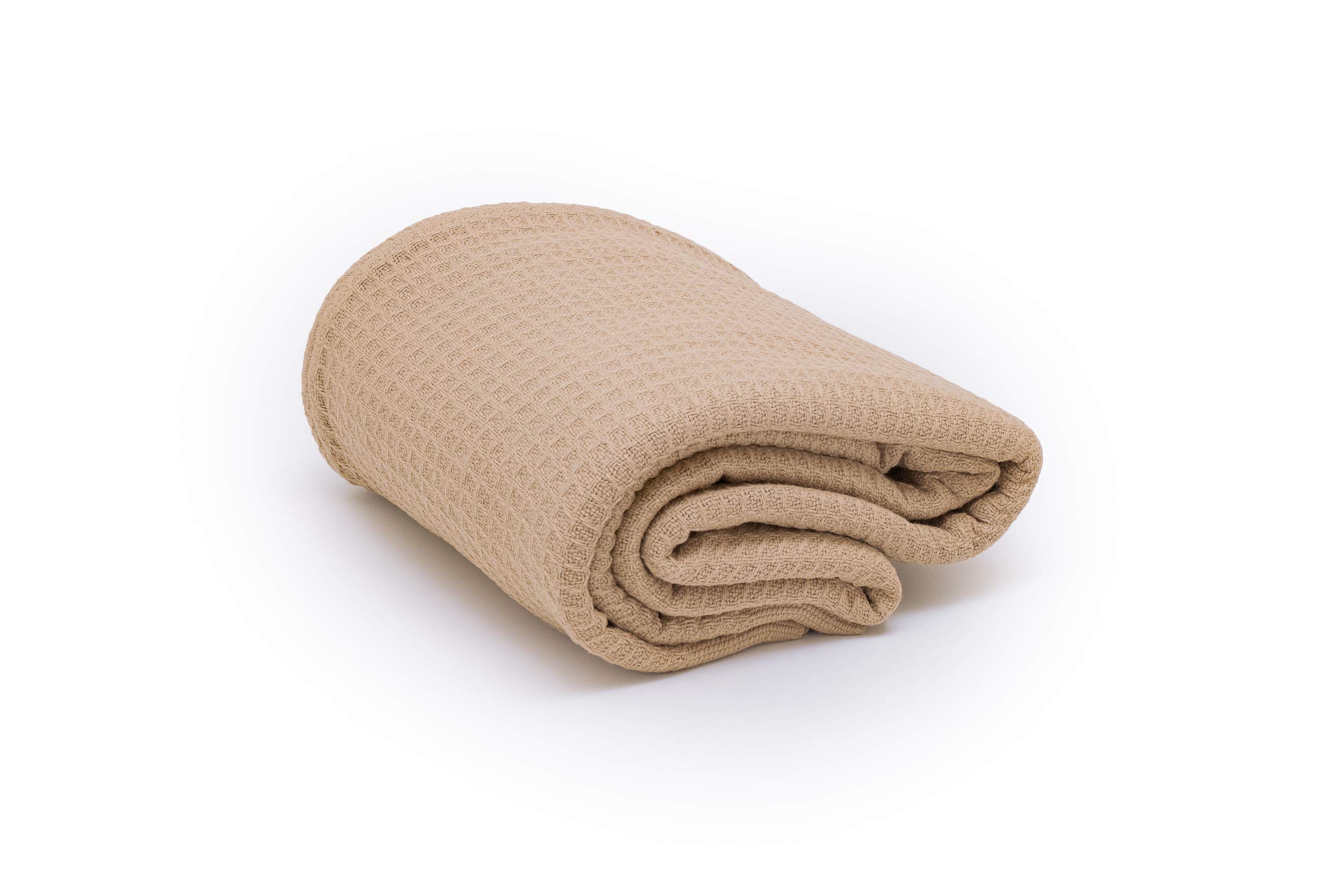 100% Cotton Waffle Weave Blanket Queen Size 90x90 Inches - All Season Cooling & Thermal Bed Blanket - Lightweight Beige Blanket for Home, Bedroom & Travel - Perfect for Summer, Winter & Cozy Nights