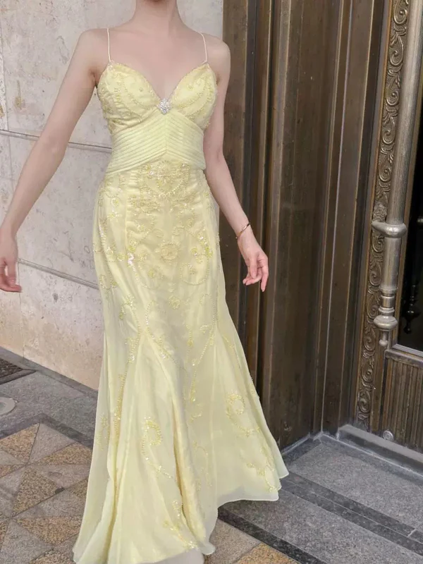 Elegant Mermaid Yellow Beaded Prom Dress J5975 - Perfect for Evening Gala, Homecoming, and Formal Events