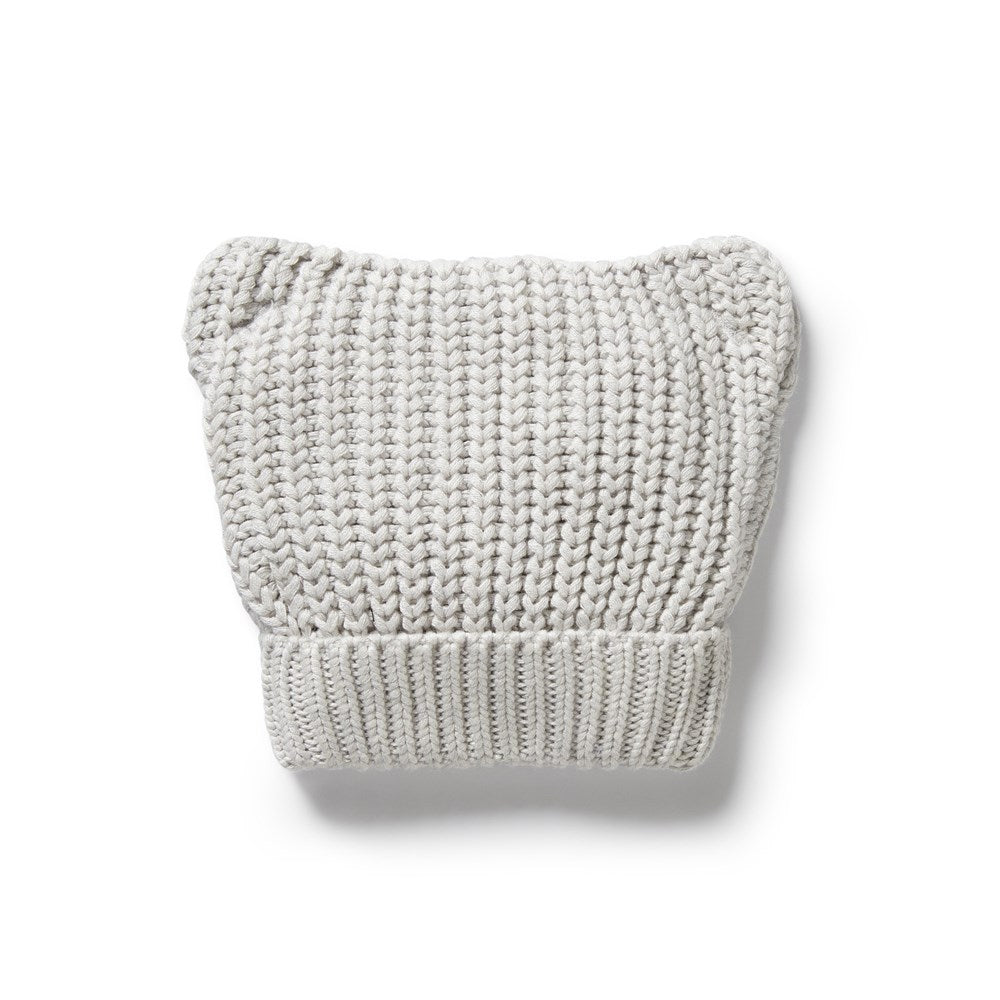 Grey Melange Organic Cotton Knitted Bear Hat for Babies & Toddlers - Soft Winter Beanie for Newborns, Kids, and Infants - Perfect for Cold Weather, Outdoor Play, and Photo Shoots