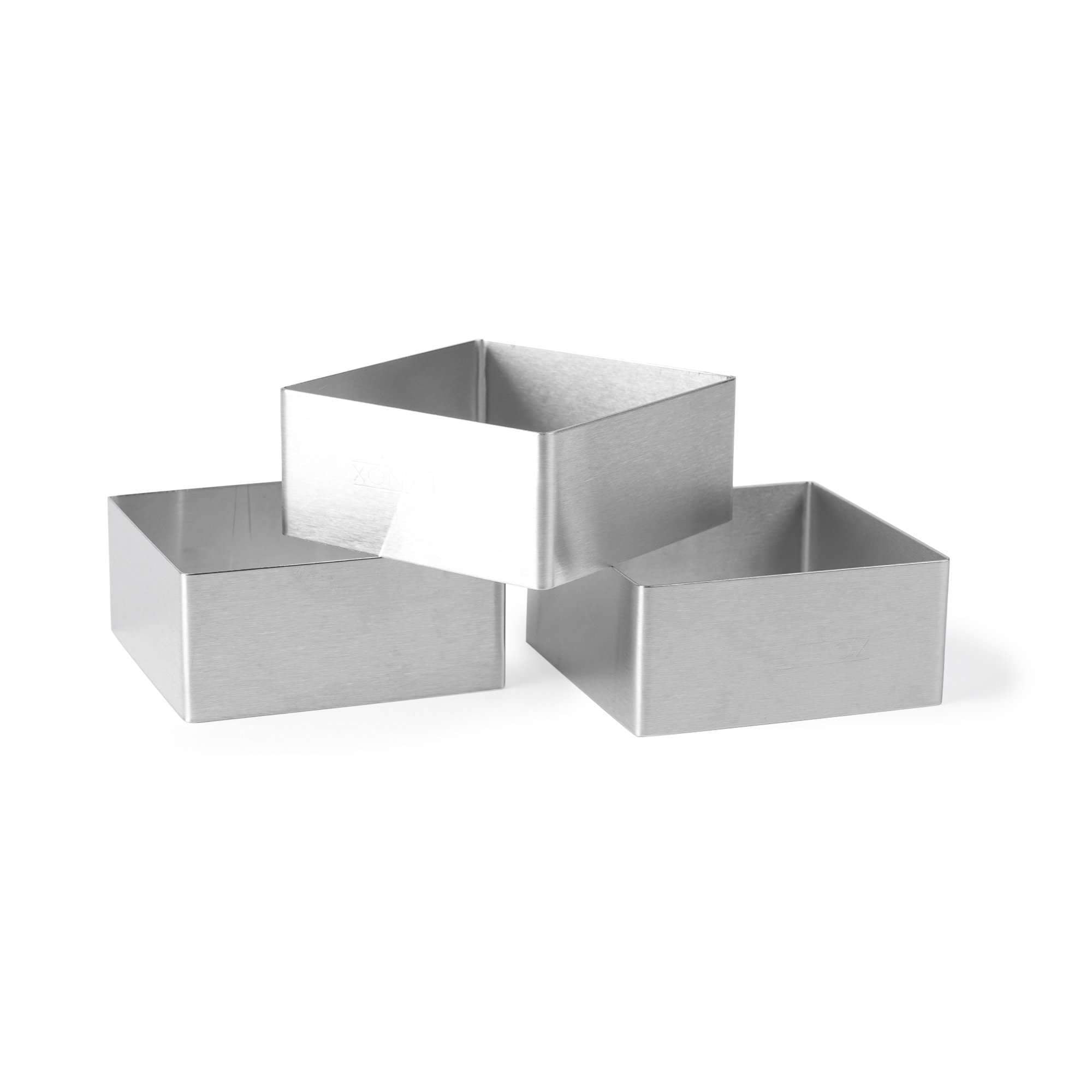 3-Piece High Square Cake Ring Set - Stainless Steel Baking Molds for Layered Cakes, Cheesecakes & Desserts - Perfect for Home Baking, Wedding Cakes & Professional Pastry Making