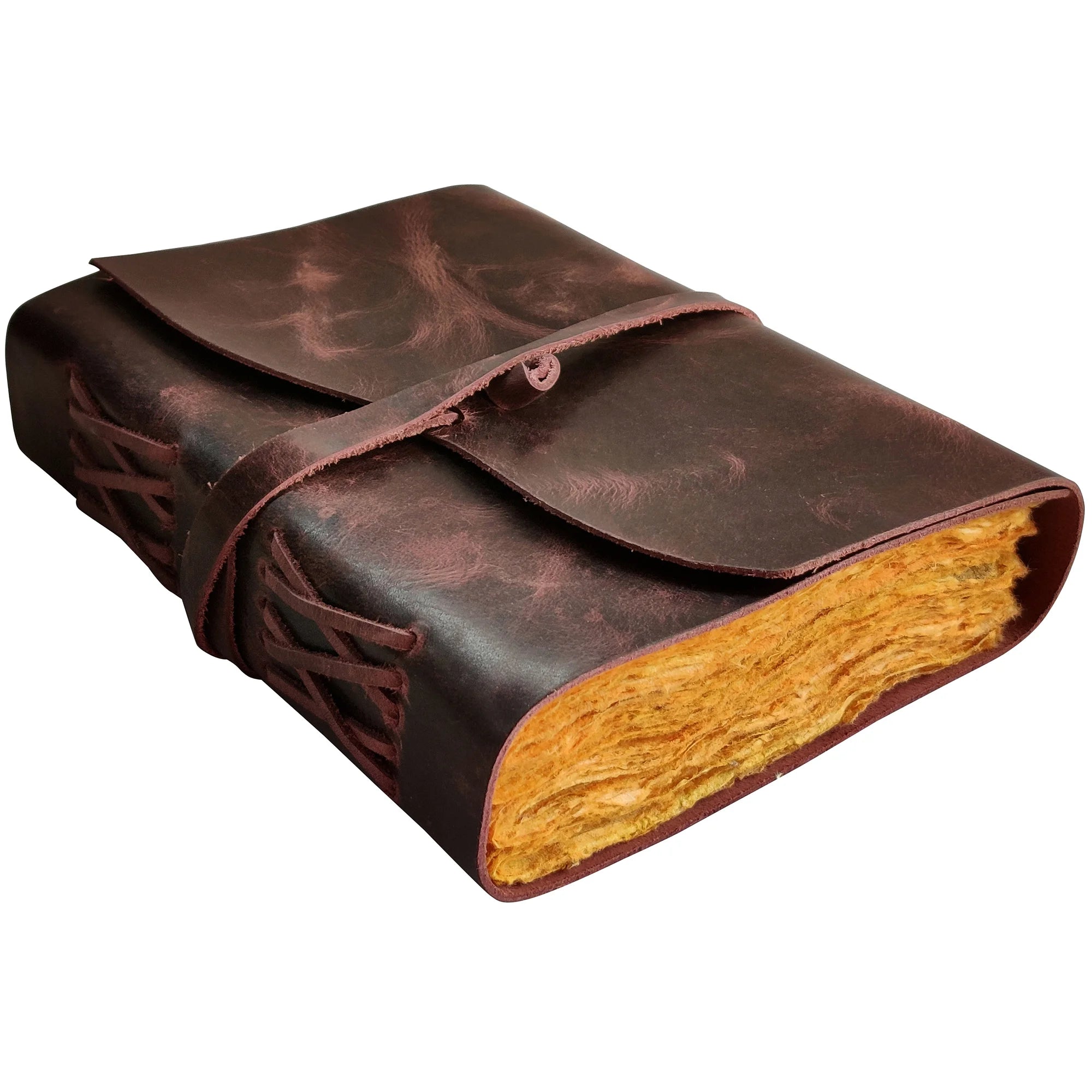 Handmade Leather Bound Journal A5 Size with Antique Deckle Edge Paper - Mauve Color for Writing, Sketching & Gift Giving