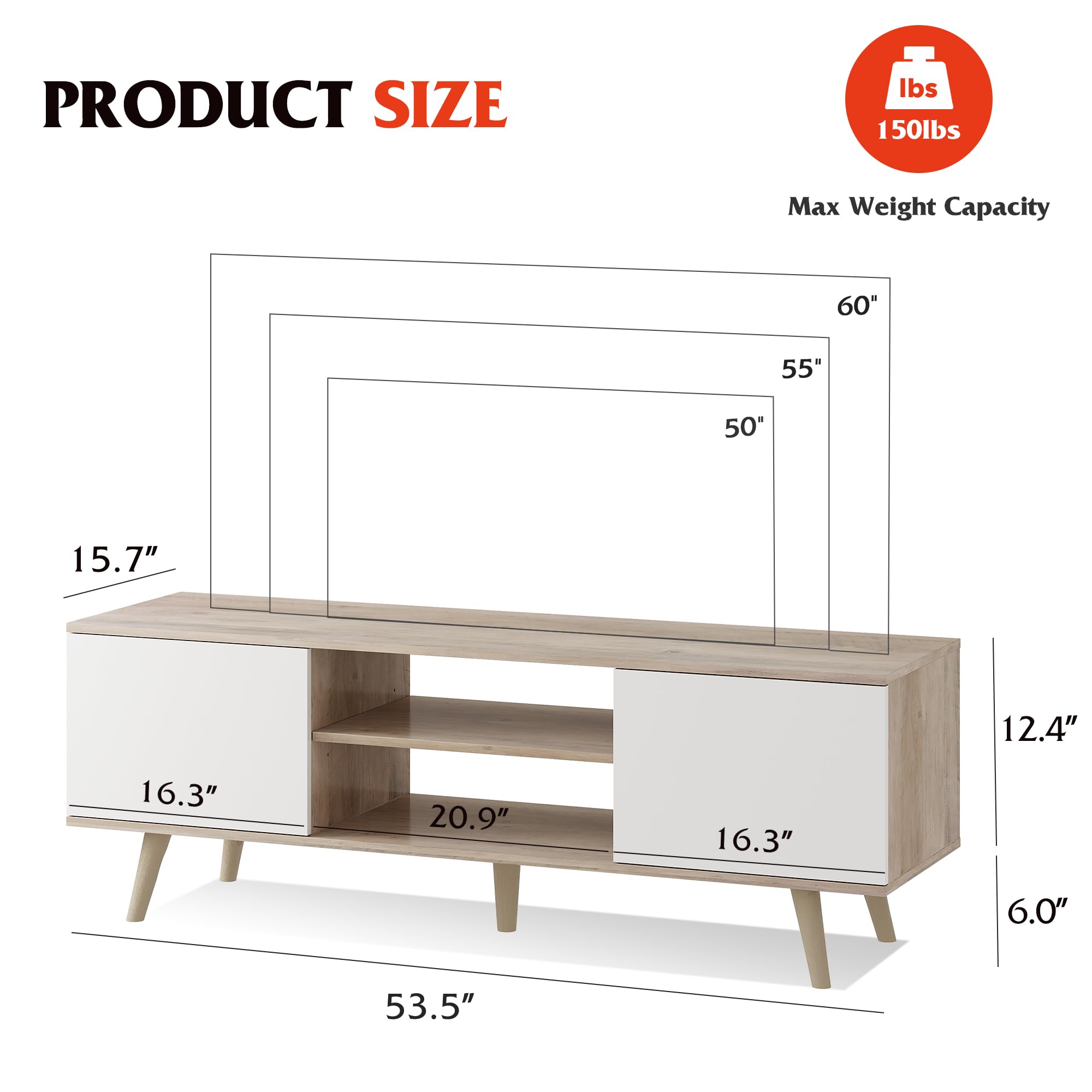 Modern TV Stand for 55-60 Inch TVs - Boho Style Entertainment Center with Storage Cabinets, Greige White TV Console for Living Room - Perfect for Home Theater Setup & Living Room Decor