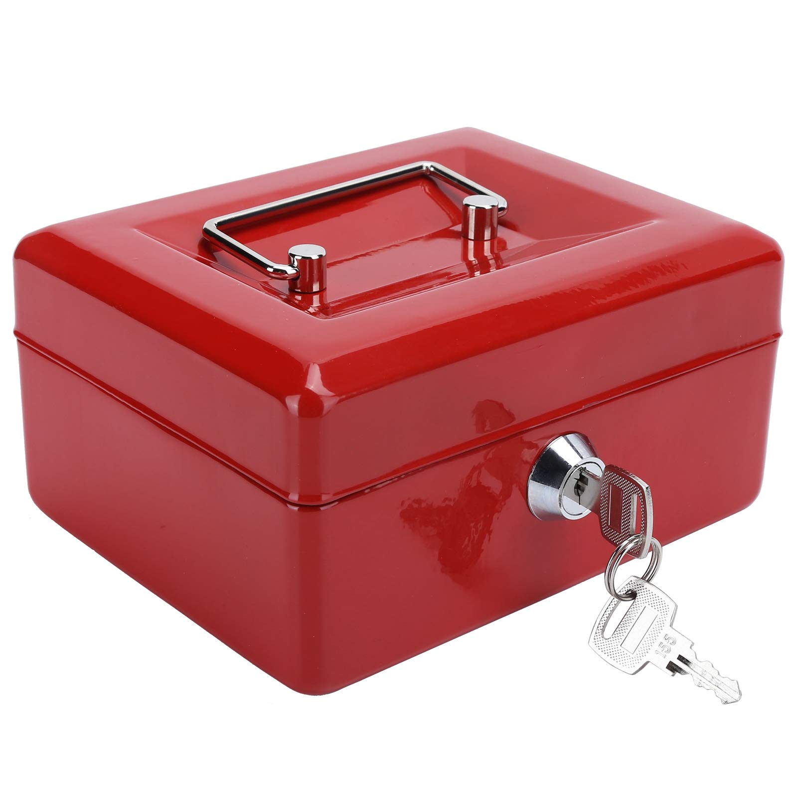 EVTSCAN 6-Inch Small Steel Locking Cash Box - Secure Money Box Without Tray, Black & Red - Ideal for Home, Office, Retail, and Travel Use