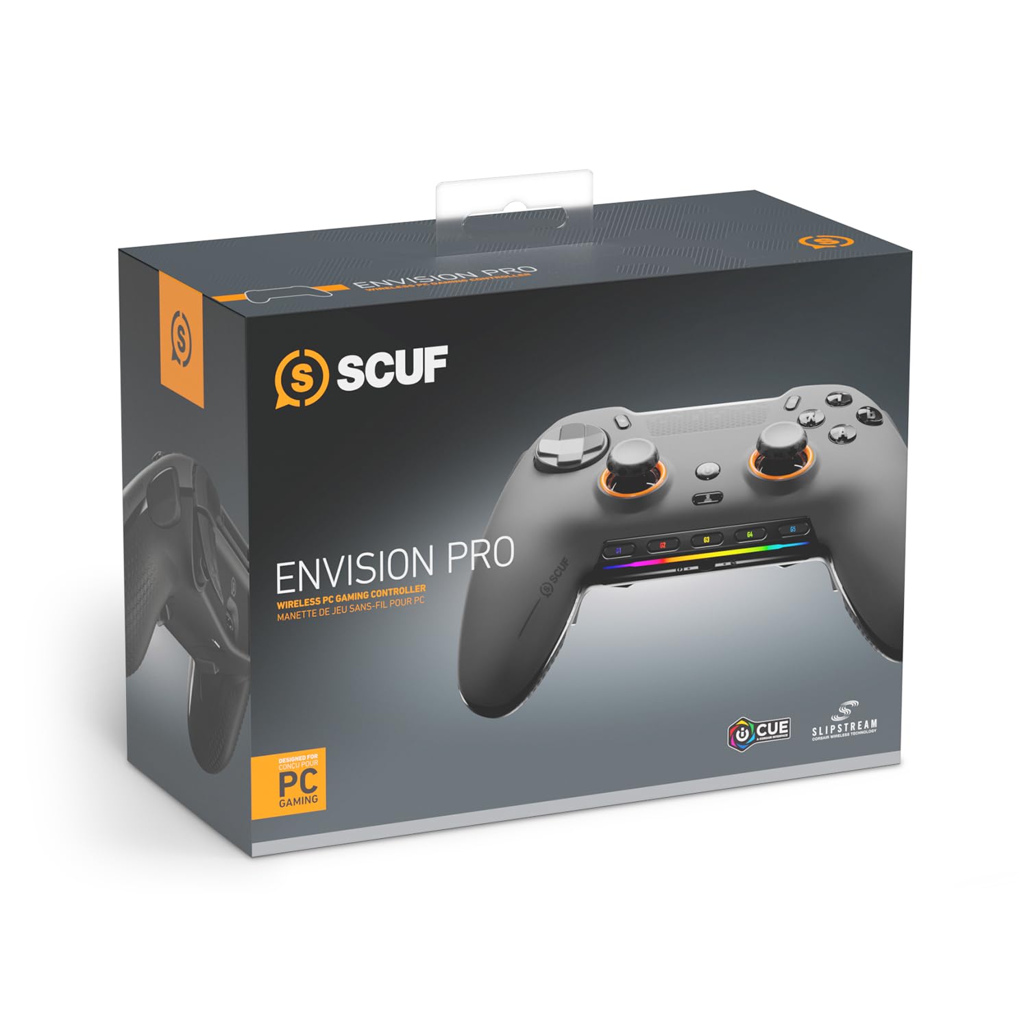 SCUF ENVISION PRO Wireless Gaming Controller for PC - 5 Remappable G-Keys & Back Paddles - Instant Triggers - iCUE Compatible - Steel Gray (Renewed) - Perfect for FPS, RPG & Competitive Gaming