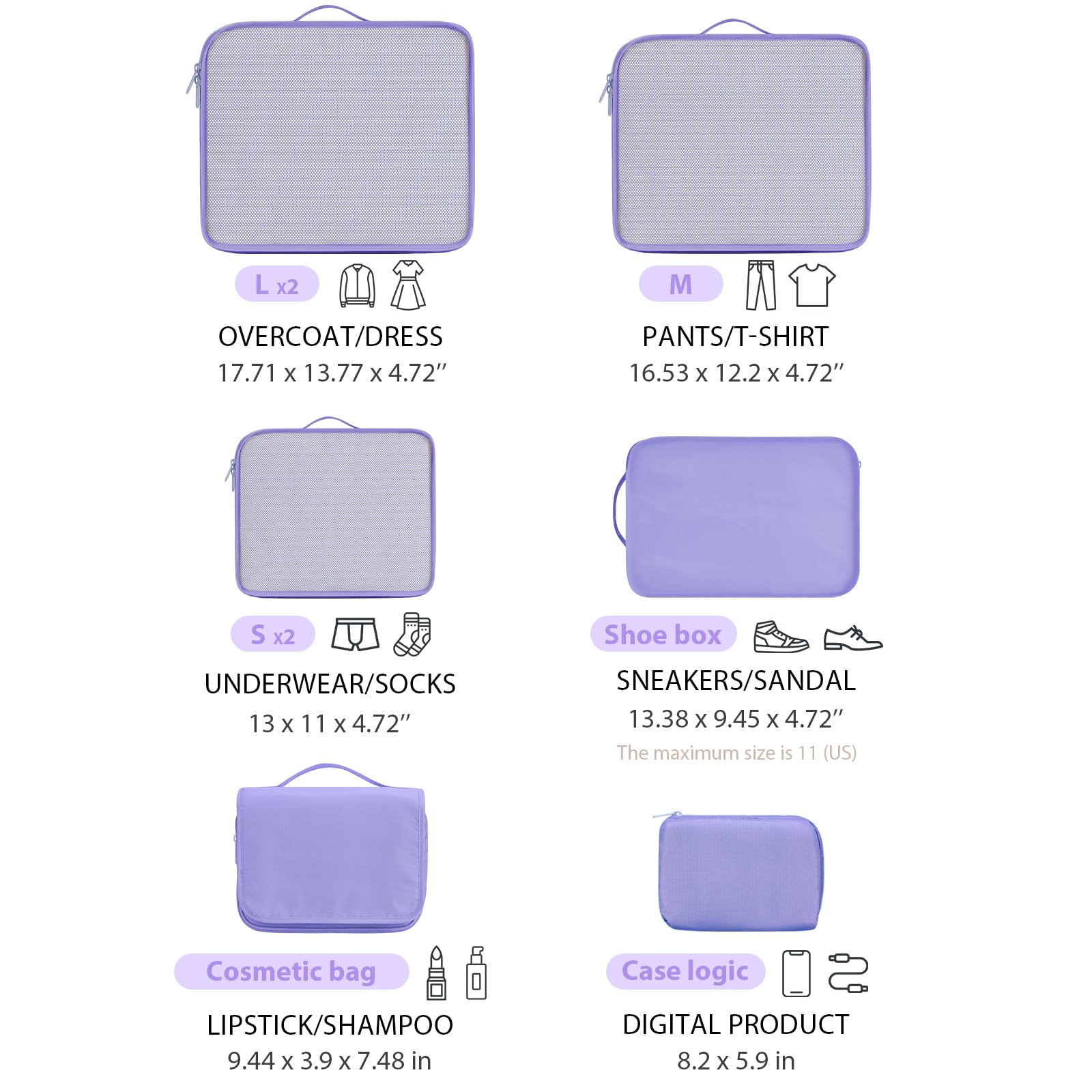 DIMJ 8-Piece Travel Packing Cubes Set - Lightweight Luggage Organizers with Large Toiletries Bag for Clothes, Shoes & Cosmetics | Perfect for Suitcase Organization, Business Trips & Vacation Packing (Purple)