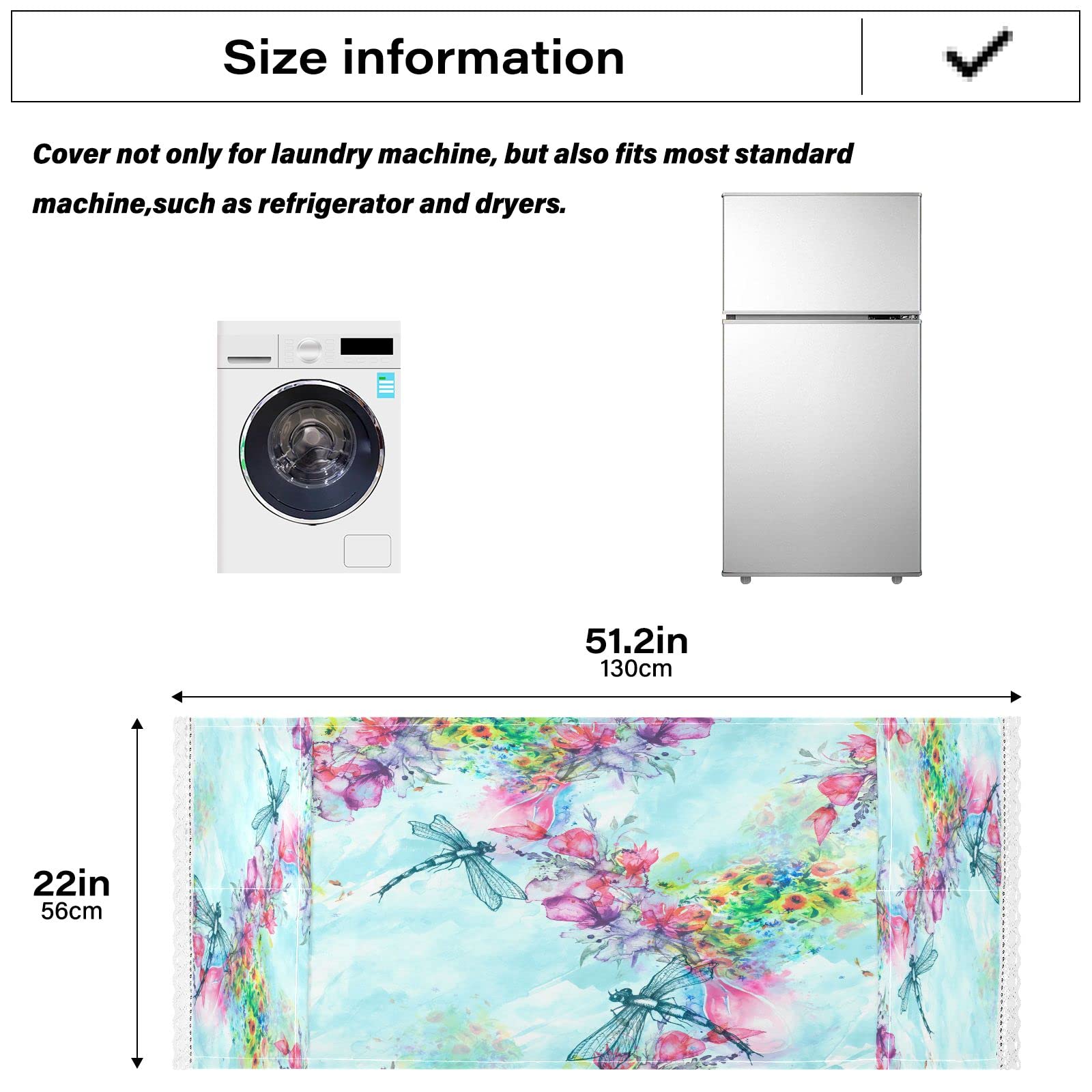 Waterproof Non-Slip Washing Machine Cover for Front Load Washer & Dryer - 51''x22'' Floral Dragonfly Design Dust Proof Top Mat with 4 Storage Bags | Perfect for Laundry Room, Basement & Home Decor