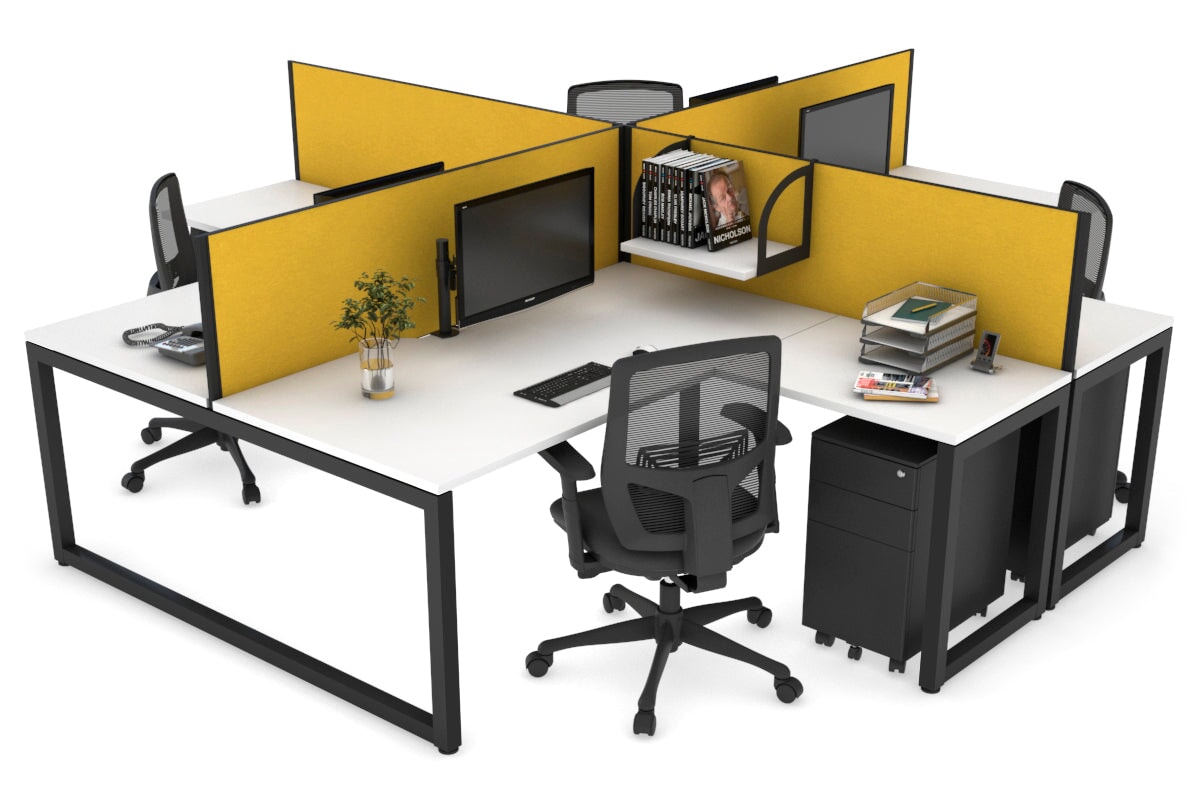 Quadro Loop Legs 4-Person Corner Workstation Desk - 1400L x 1800W with Cable Management - Perfect for Office, Conference Room & Collaborative Workspaces