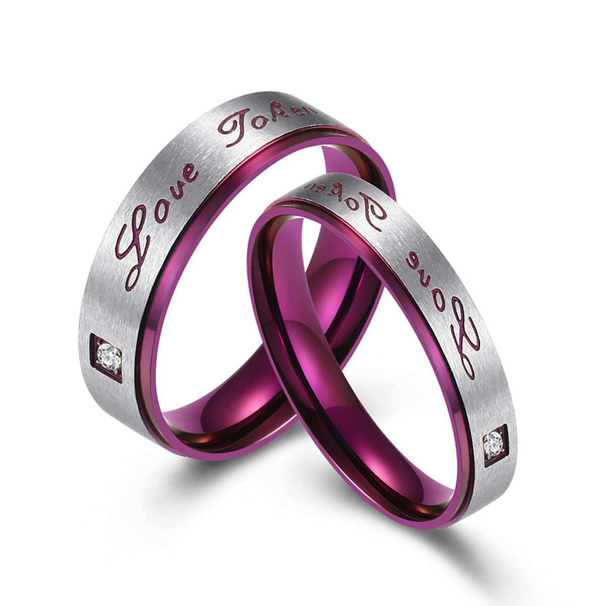 **Yomlry Titanium Stainless Steel Matching Couple Rings - Wedding Bands & Promise Rings for Men & Women with Cubic Zirconia - Perfect for Anniversaries, Engagements & Romantic Gifts**