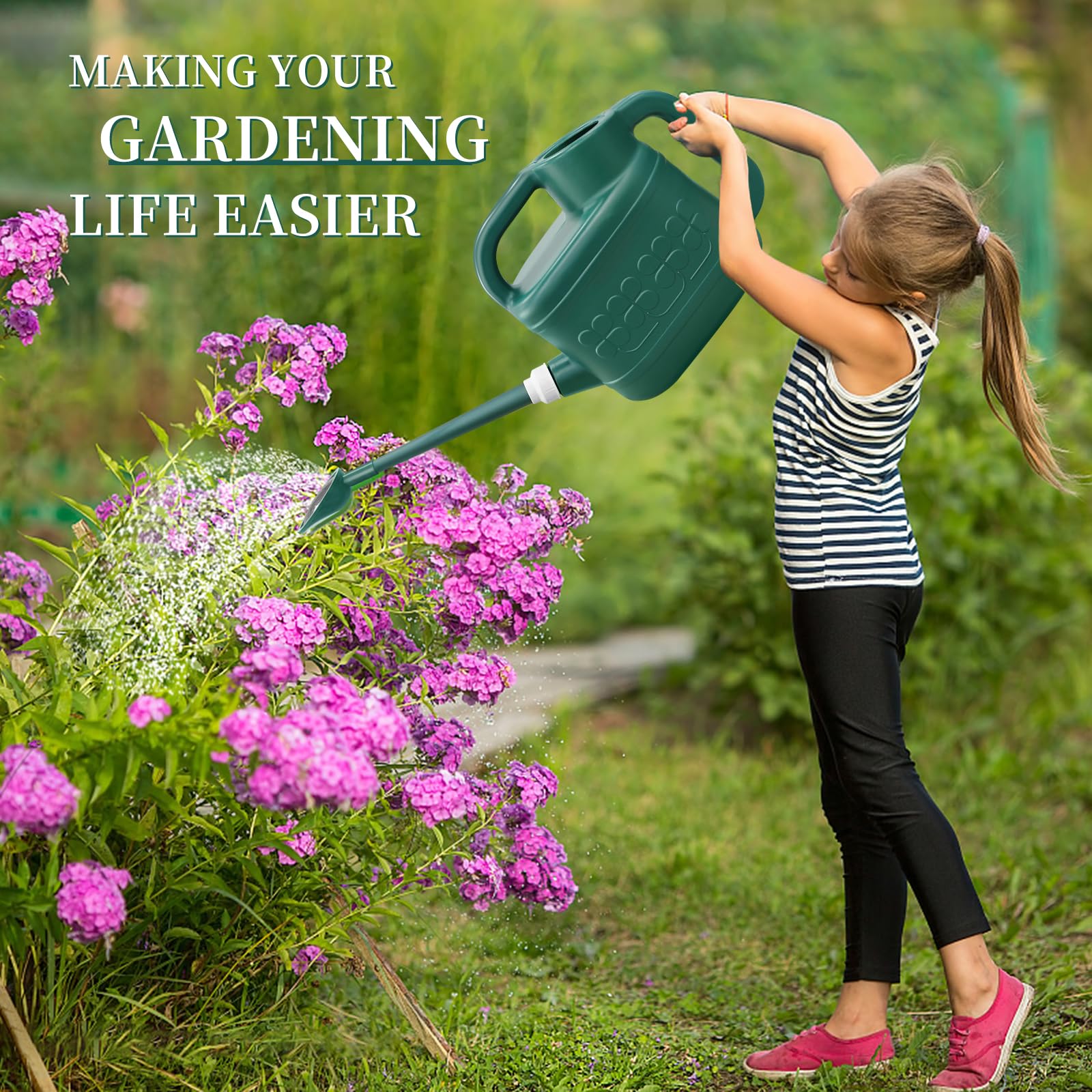 2 Gallon Watering Can for Outdoor Plants - Large Plastic Garden Watering Can with Removable Long Spout & Stainless Steel Sprinkler Head - Perfect for Flowers, Vegetables, and Indoor/Outdoor Plants
