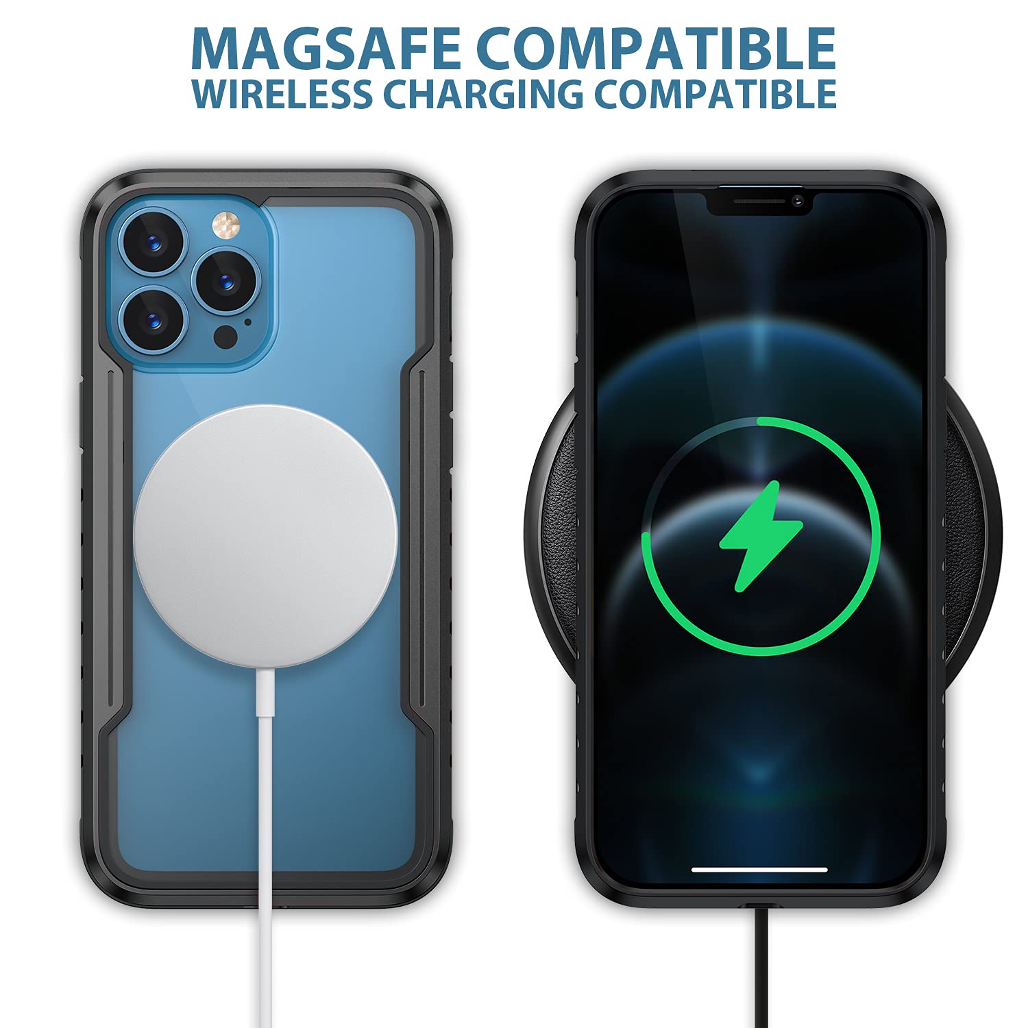 Shockproof Heavy Duty Protective Case for iPhone 13 Pro Max 6.7 Inch - Clear with Aluminum Metal Frame | Durable Drop Protection for Outdoor, Work & Everyday Use