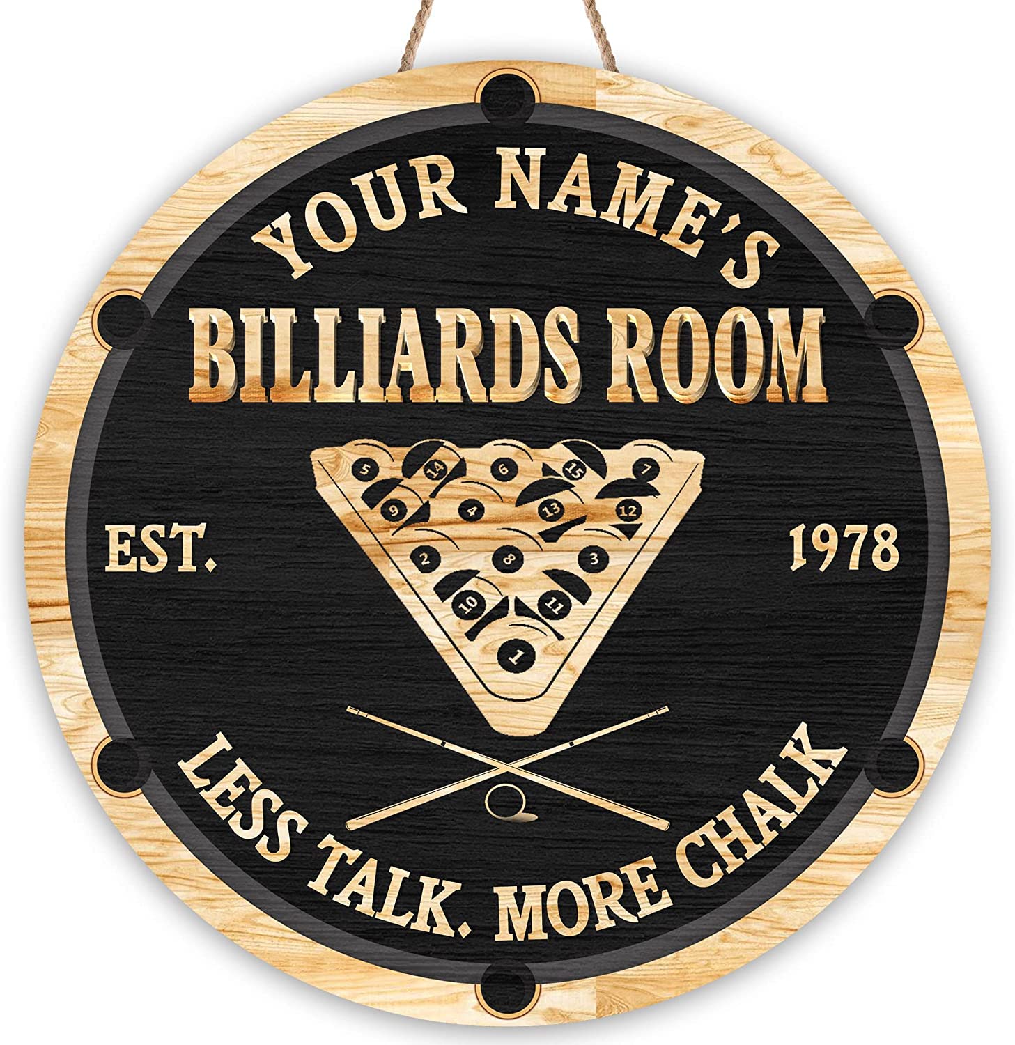 Custom Personalized Billiards Room Pool Table Wooden Sign - Handmade Wall Plaque Decor for Man Cave, Game Room & Pub - Unique Recreation Room Gift for Men - Perfect for Home Bar, Basement & Billiards Club Decorations