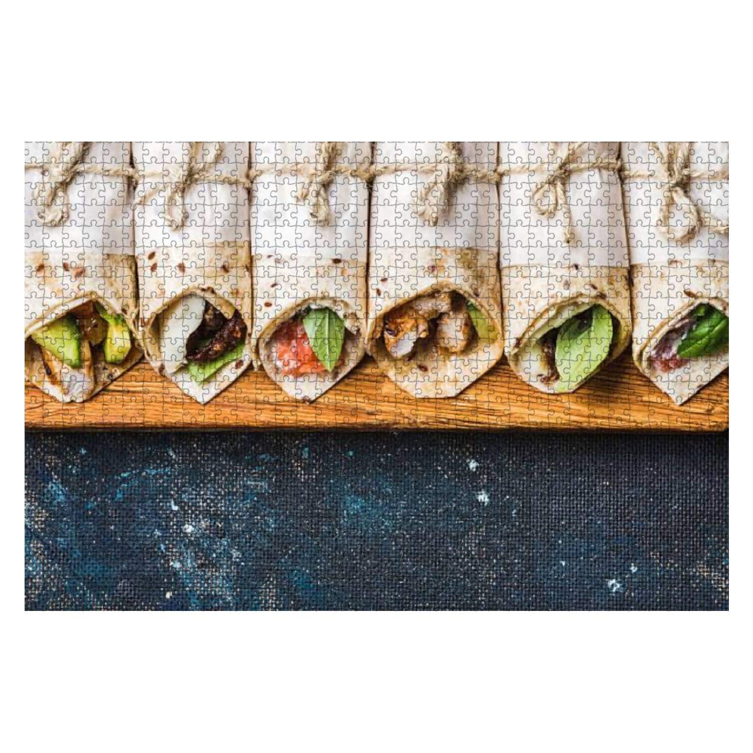 1000-Piece Wooden Jigsaw Puzzle - Tortilla Wraps with Various Fillings on Dark Grey Concrete | Educational Brain Teaser for Kids & Adults | Stress Relief Game | Perfect for Family Game Nights & Classroom Learning Activities
