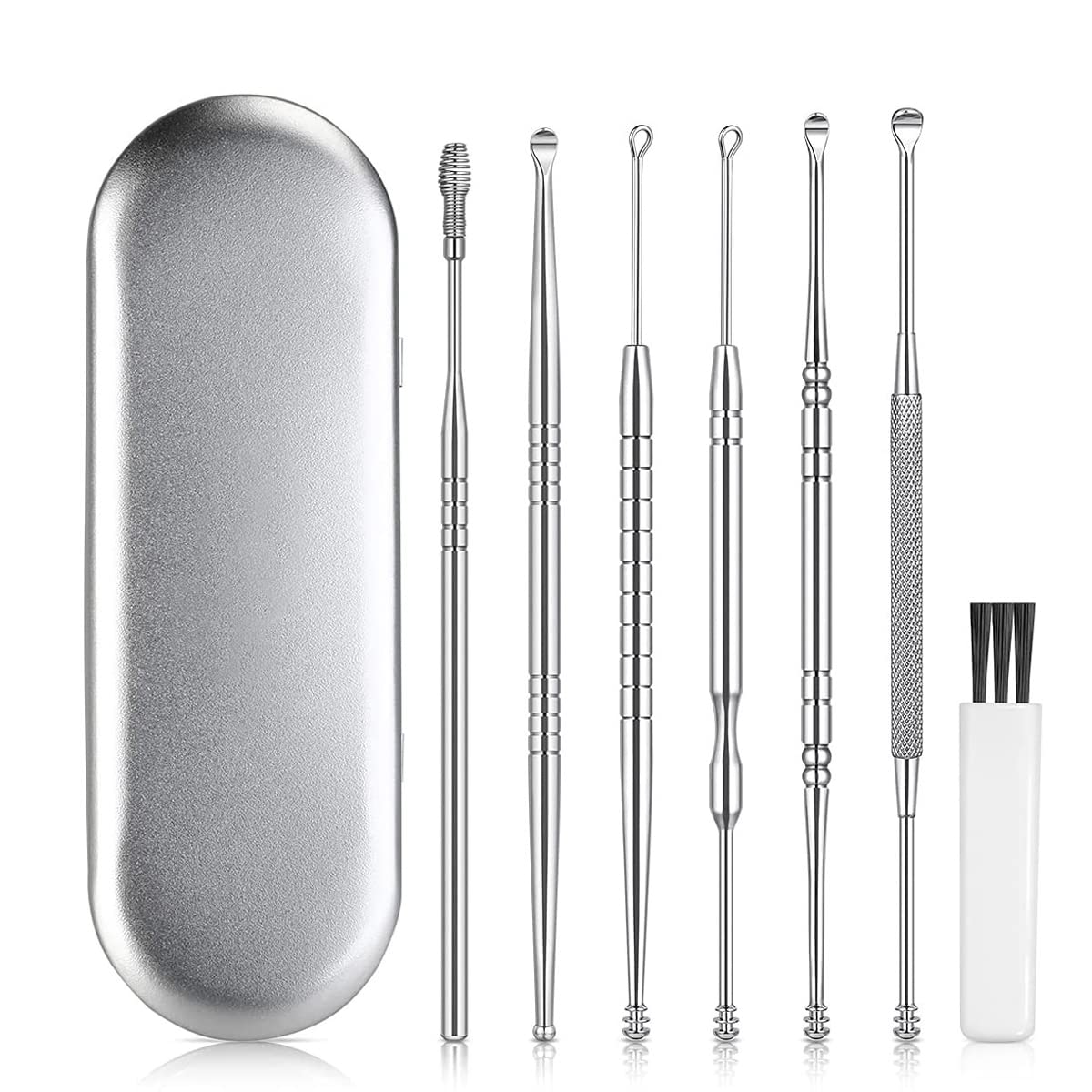 7-Piece Ear Wax Removal Kit - Safe Ear Cleaner Tool with Key Ring & Free Brush for Gentle Ear Cleaning at Home or Travel
